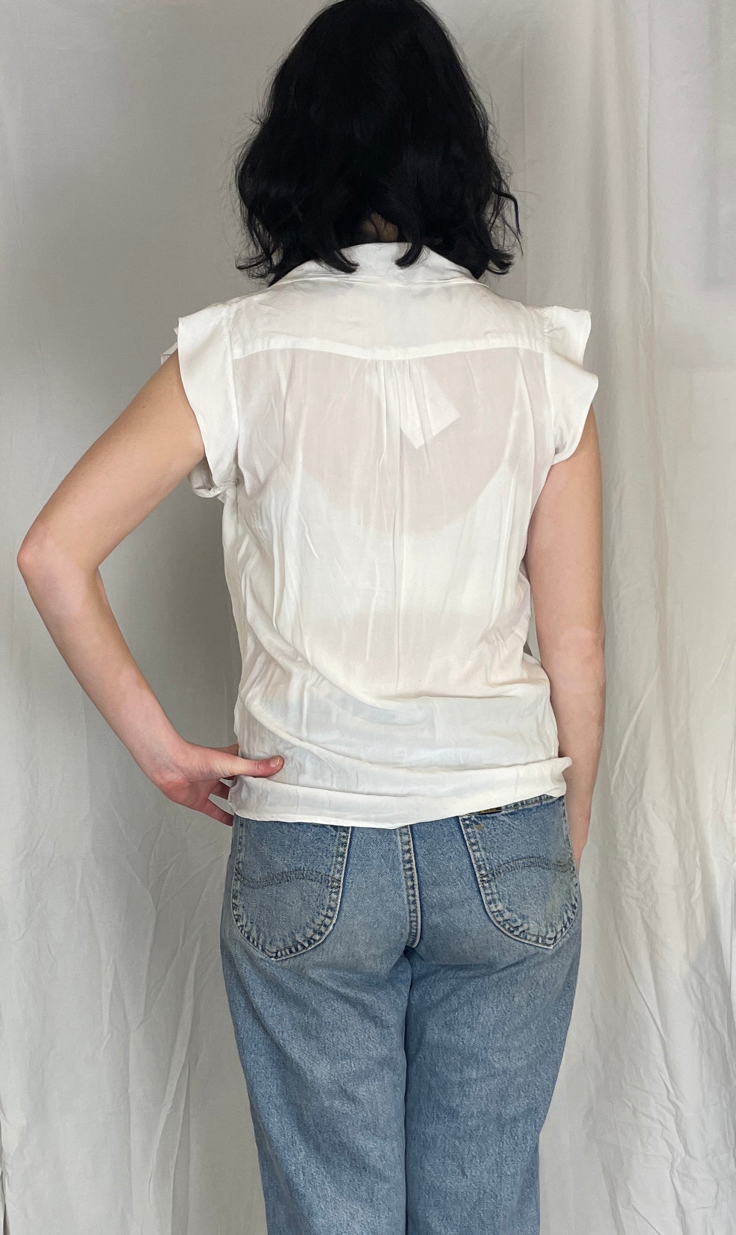 Vintage Y2K White Cross Front Bubble Hem Sleeveless Blouse - Up To Size 10