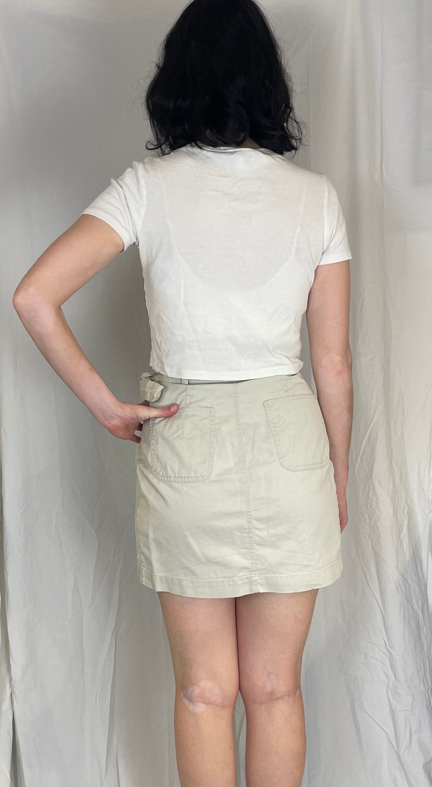 Vintage 90s Beige Denim Mini Wrap Skirt - Size 8