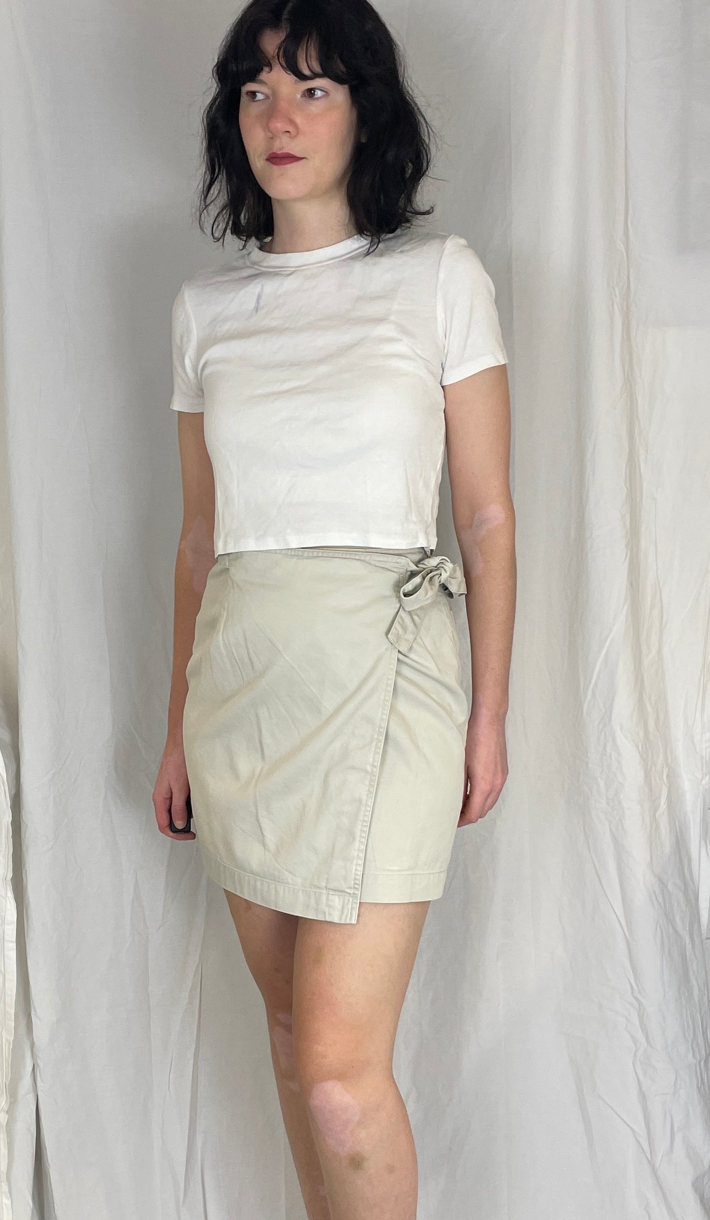 Vintage 90s Beige Denim Mini Wrap Skirt - Size 8