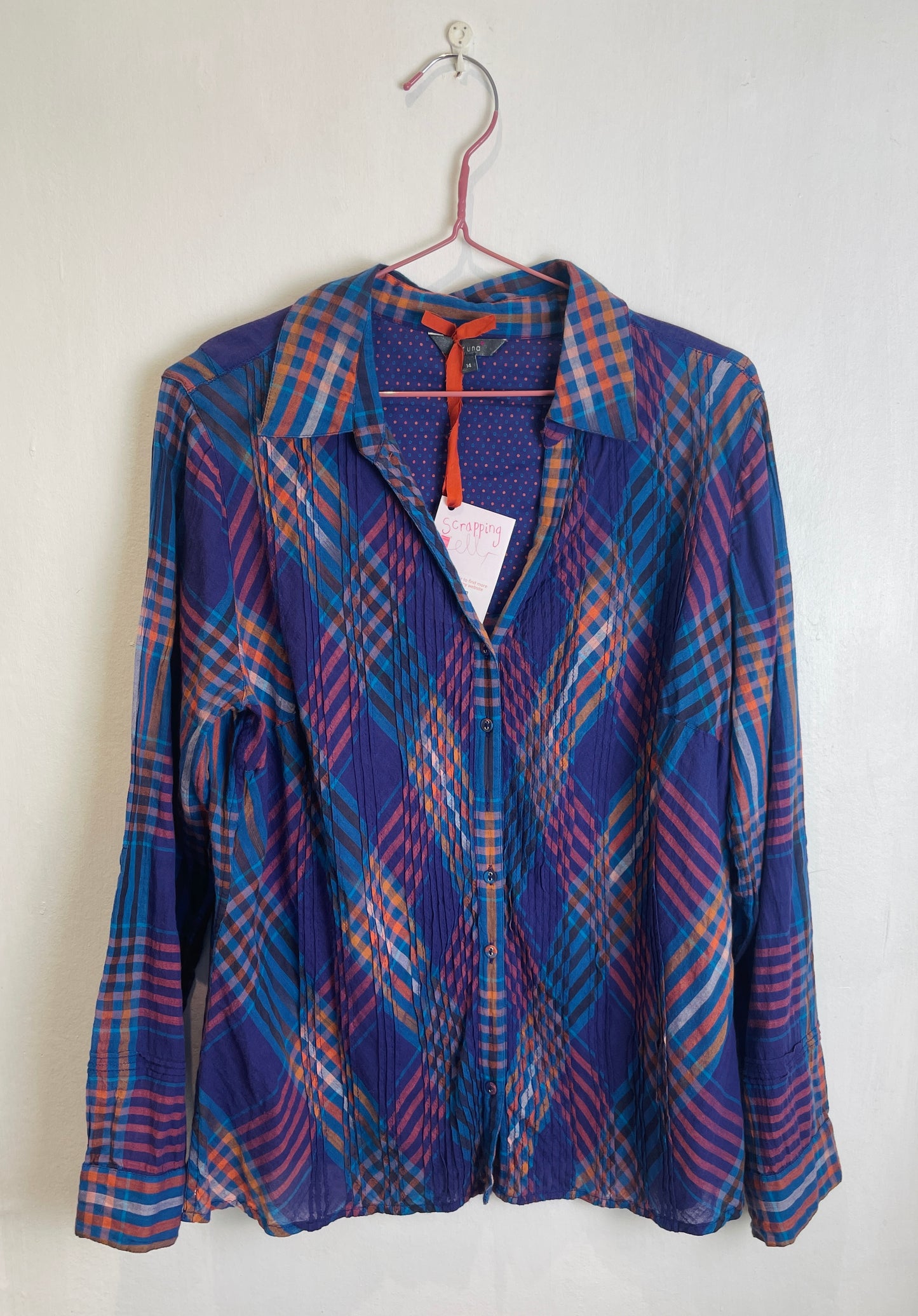 Vintage Y2K Purple Checked Pintucked V-neck Shirt - Up To Size 14