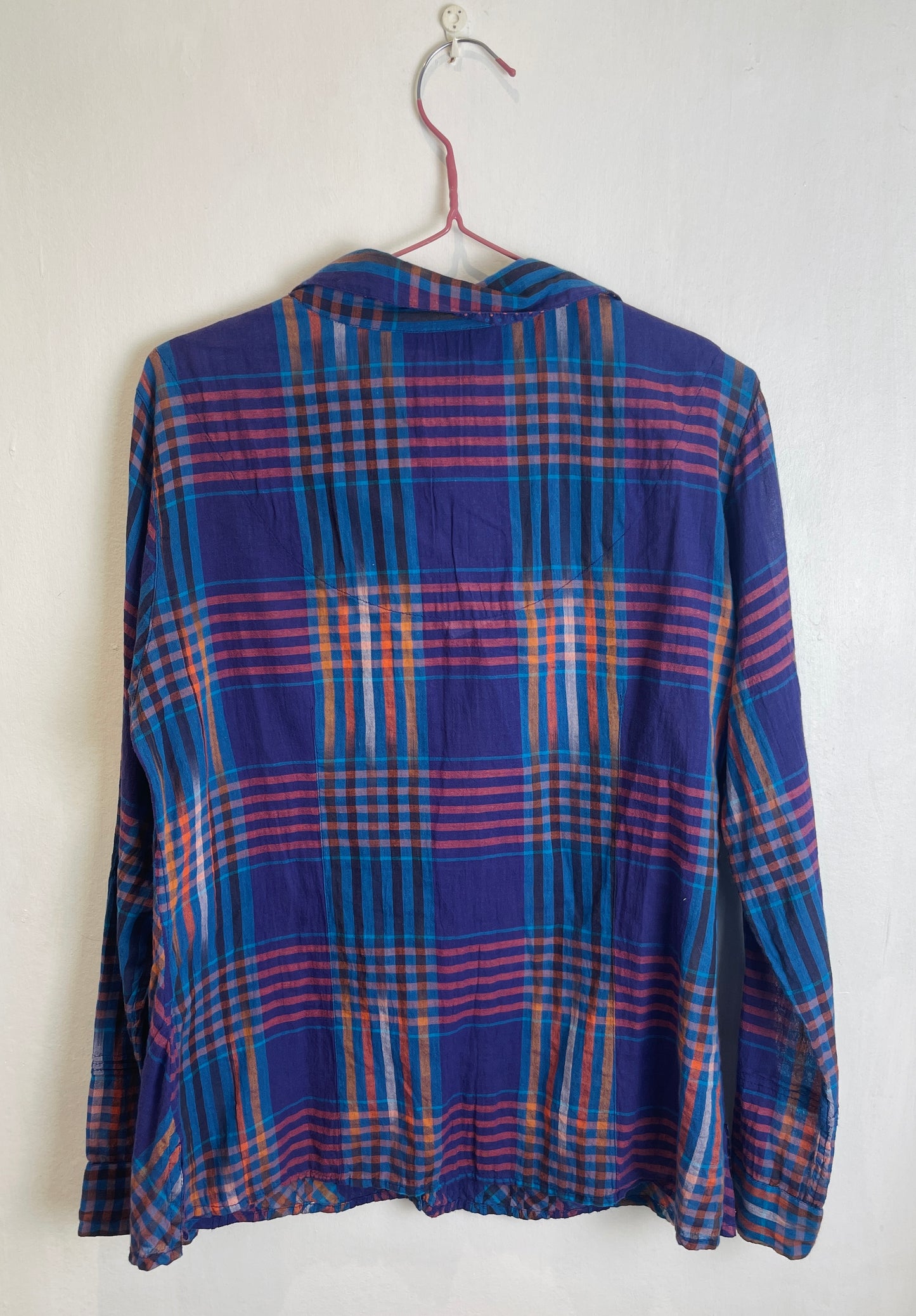 Vintage Y2K Purple Checked Pintucked V-neck Shirt - Up To Size 14