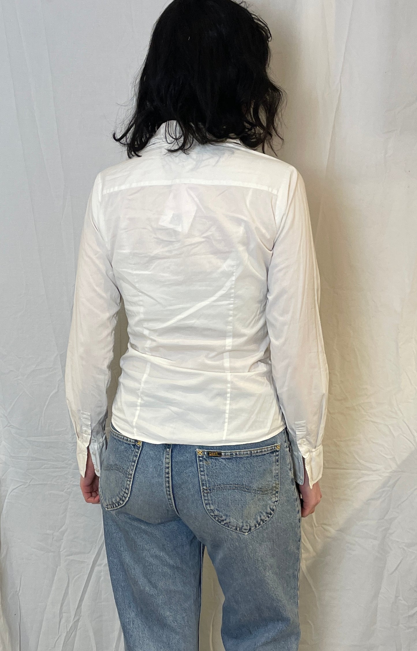 Vintage 90s Tommy Hilfiger White Ruffle Front Fitted Shirt - Up To Size 10