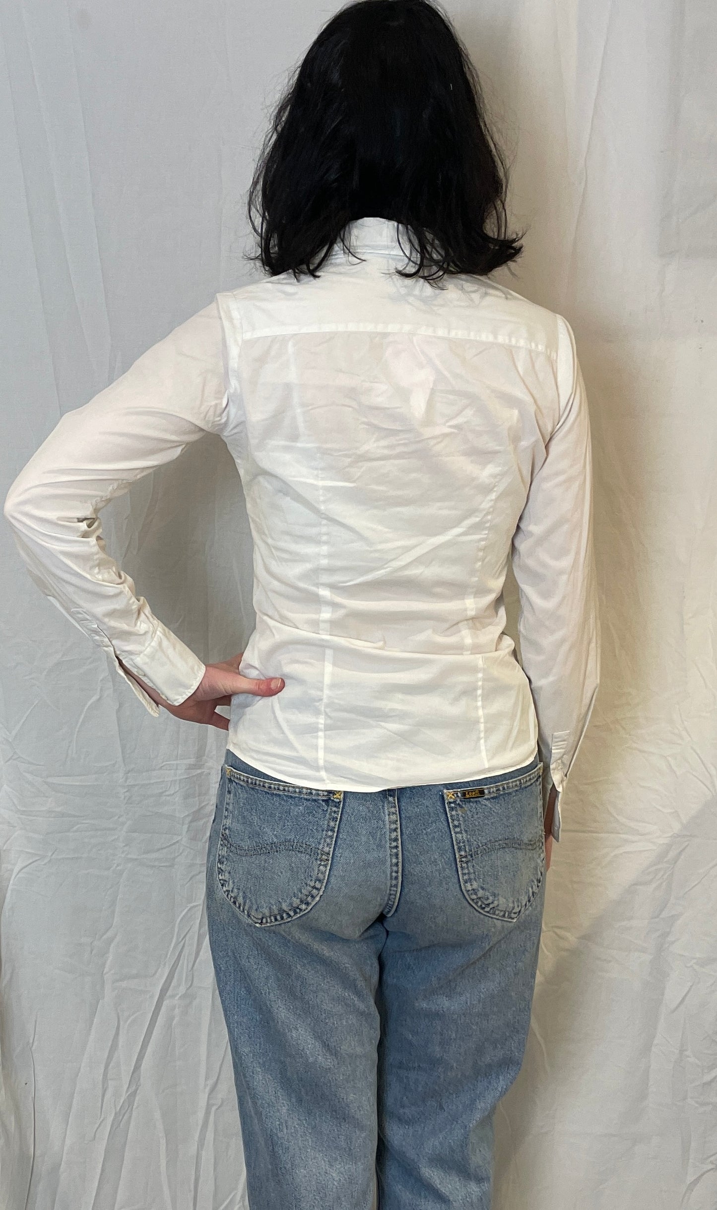 Vintage 90s Tommy Hilfiger White Ruffle Front Fitted Shirt - Up To Size 10