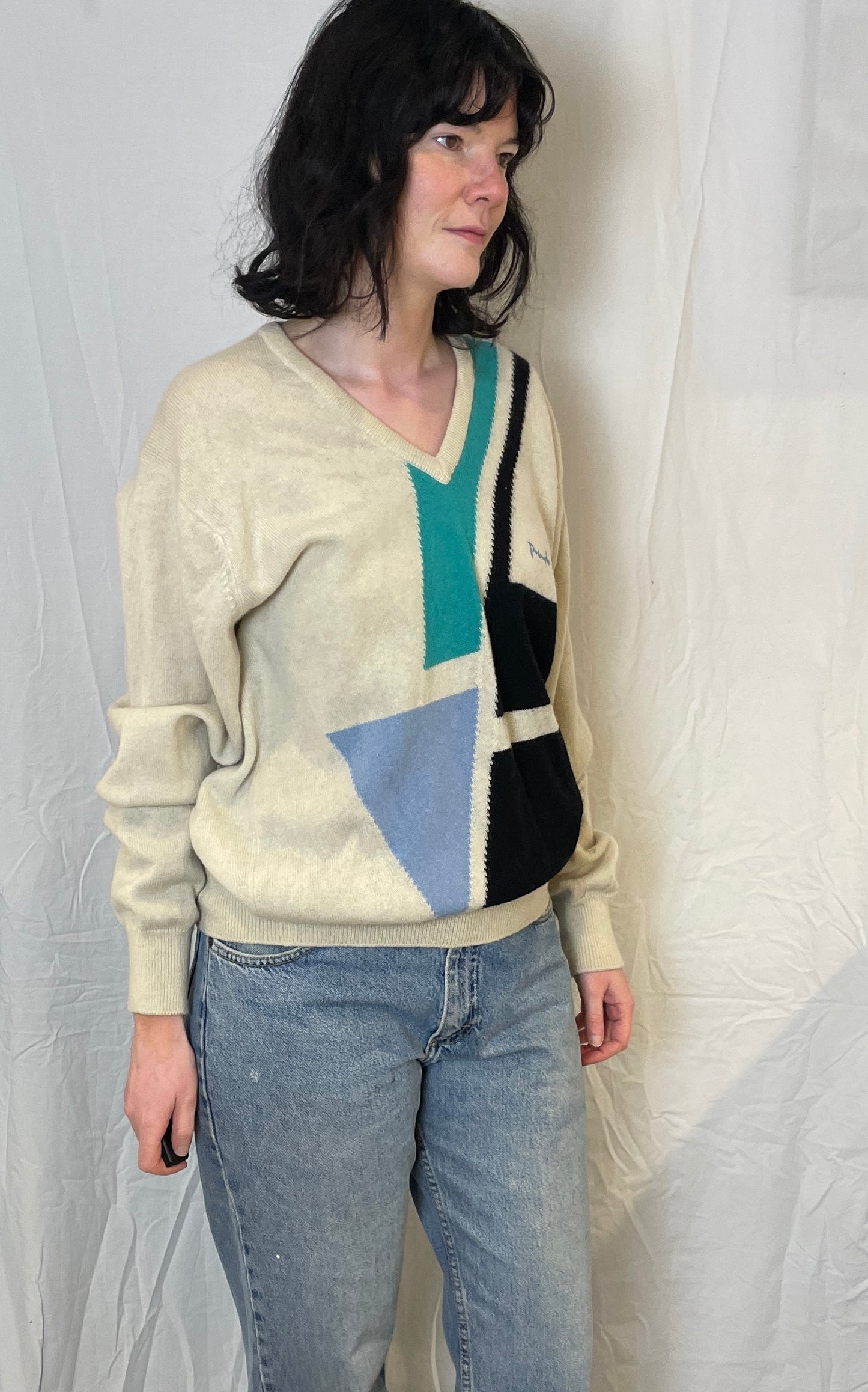 Vintage 80s Pringle White Retro Knitted Wool Jumper - Size M