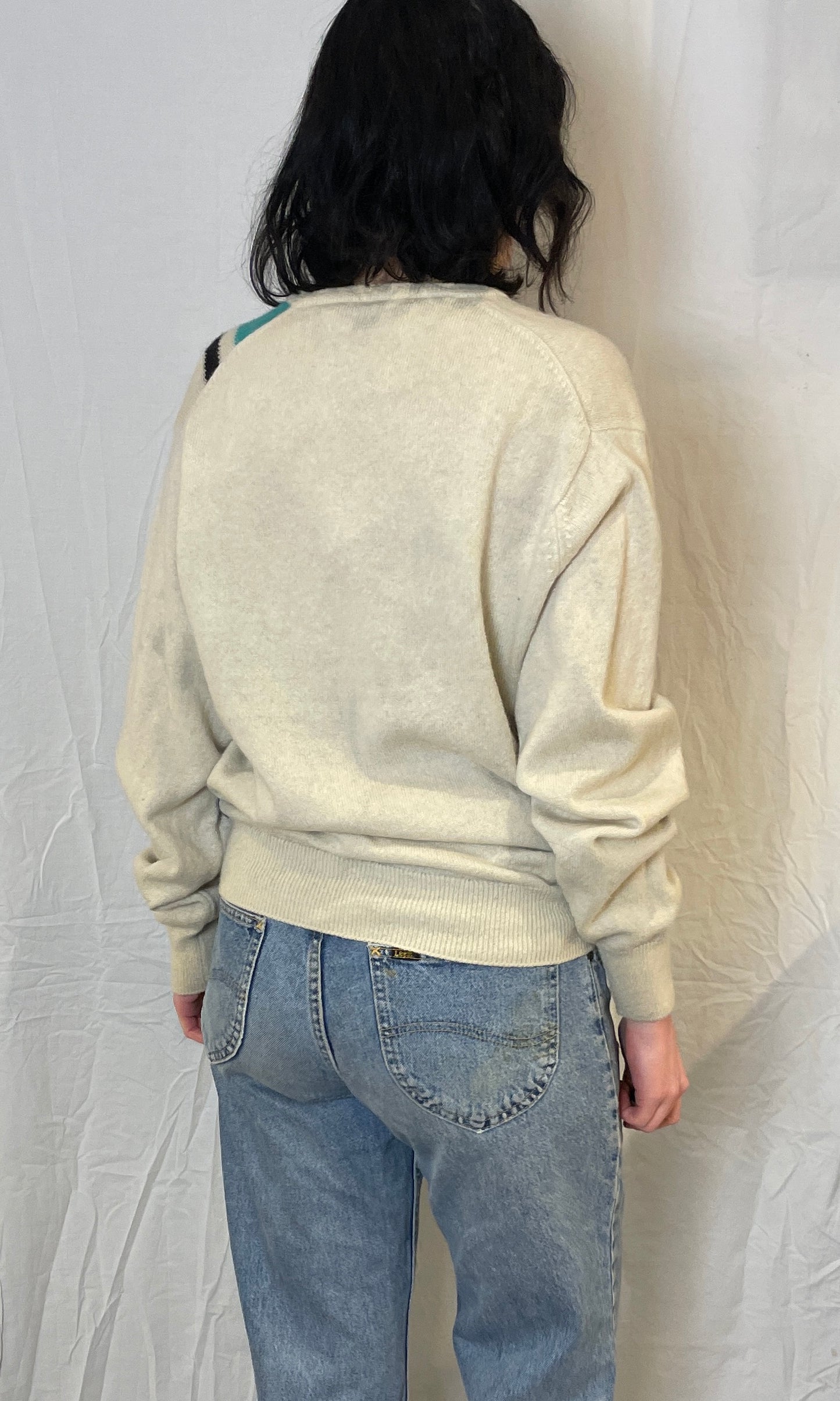 Vintage 80s Pringle White Retro Knitted Wool Jumper - Size M