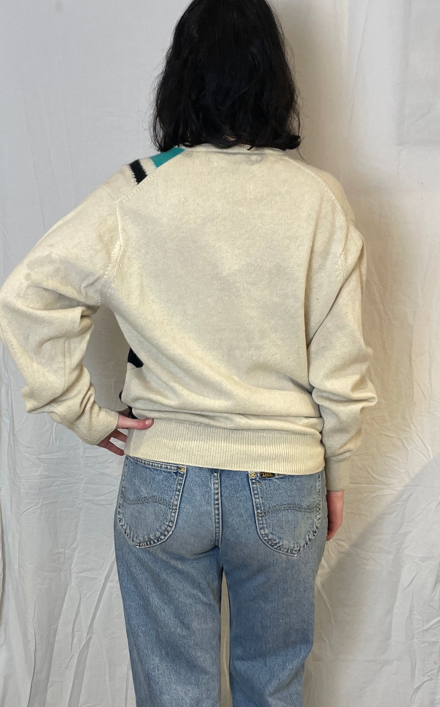 Vintage 80s Pringle White Retro Knitted Wool Jumper - Size M