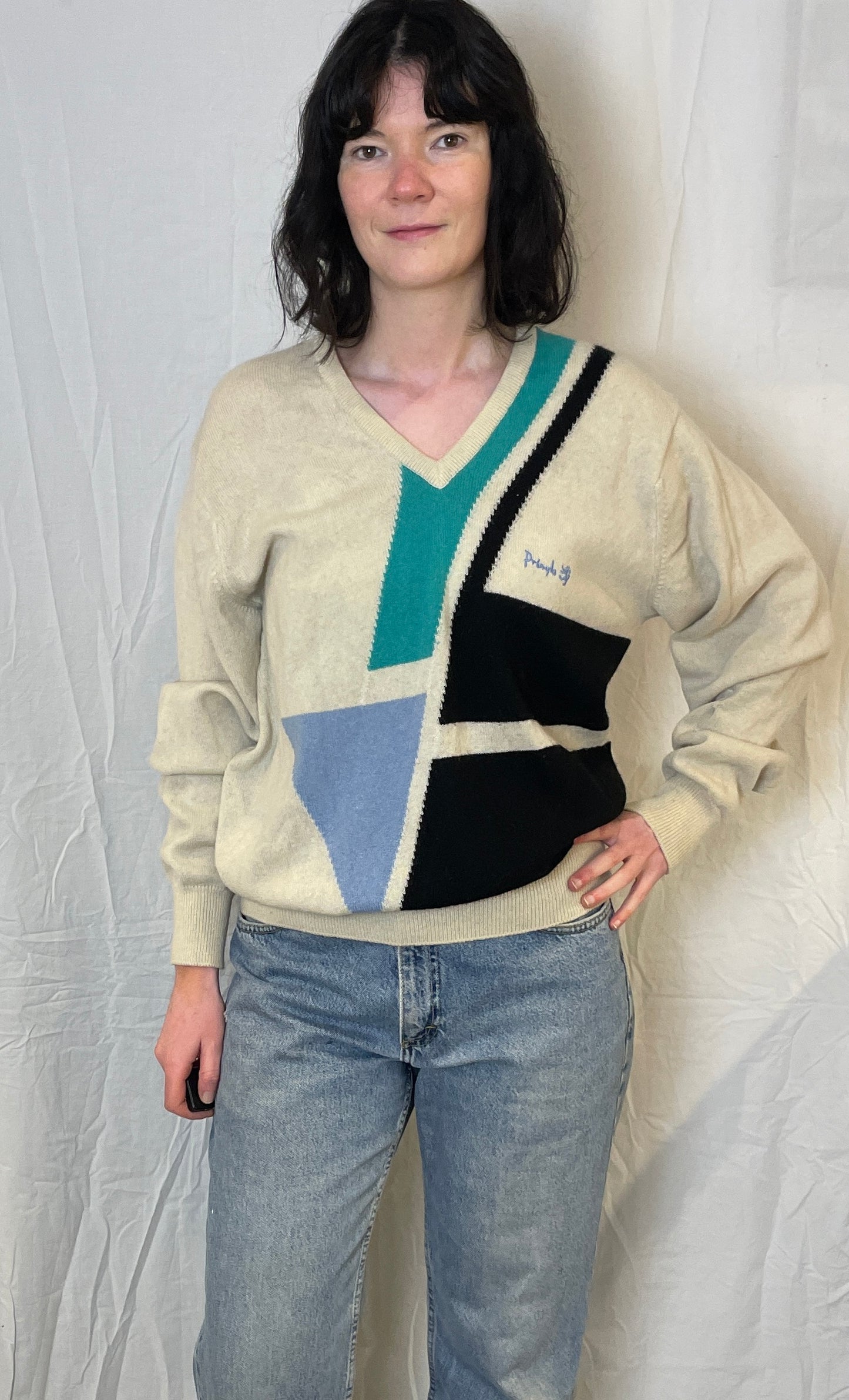 Vintage 80s Pringle White Retro Knitted Wool Jumper - Size M