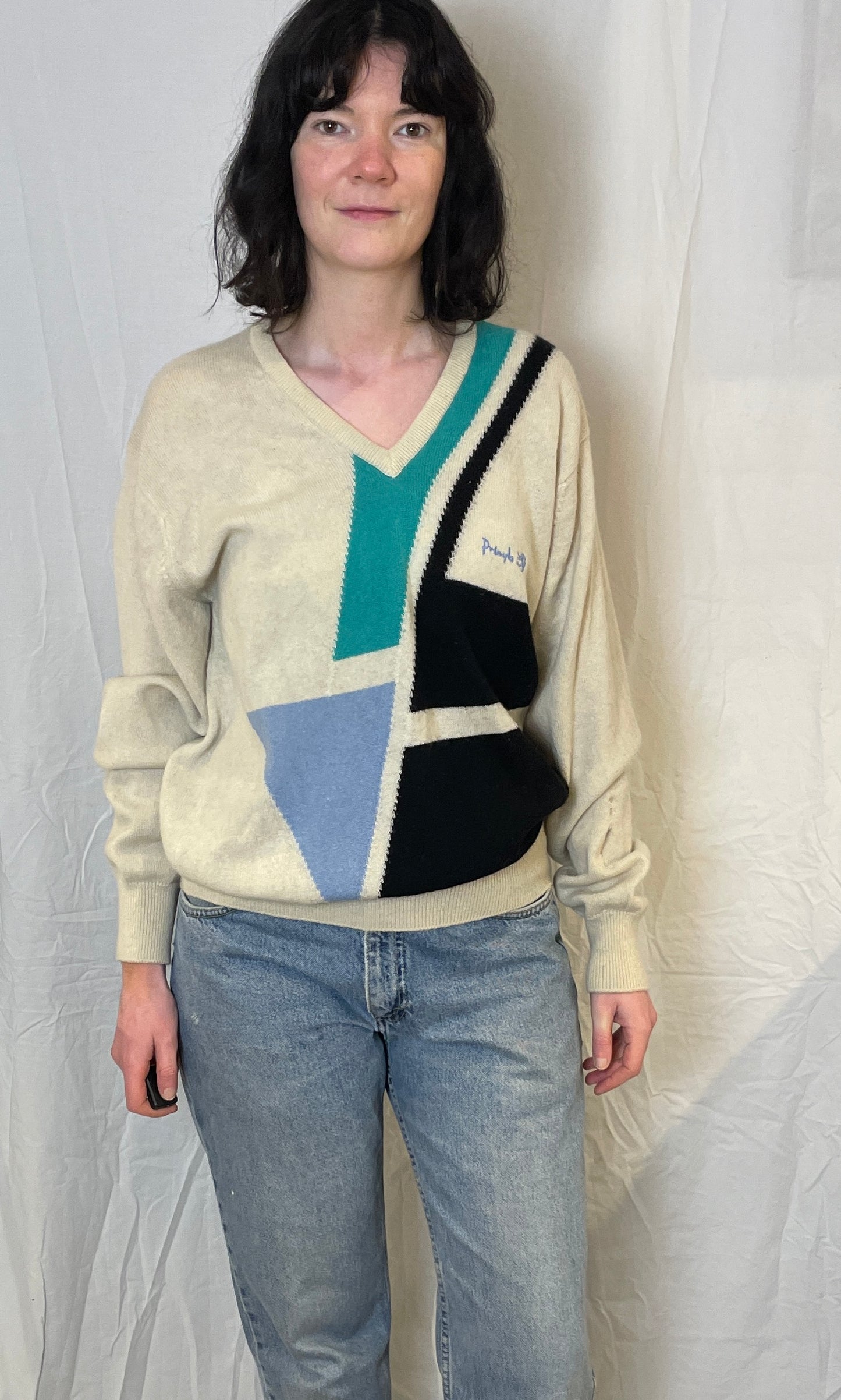 Vintage 80s Pringle White Retro Knitted Wool Jumper - Size M