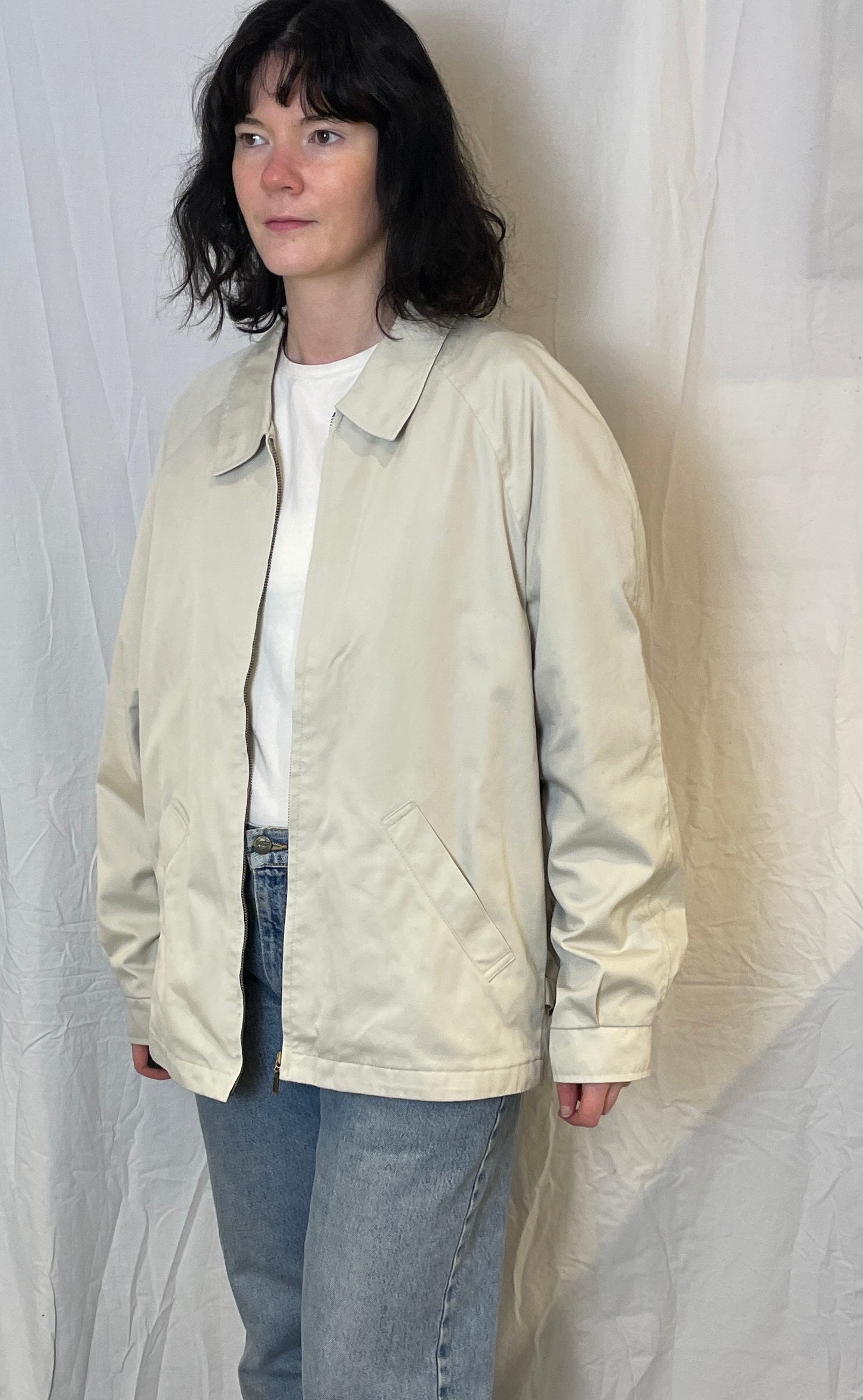 Vintage 90s Mens Beige Canvas Zip Up Jacket - Size L