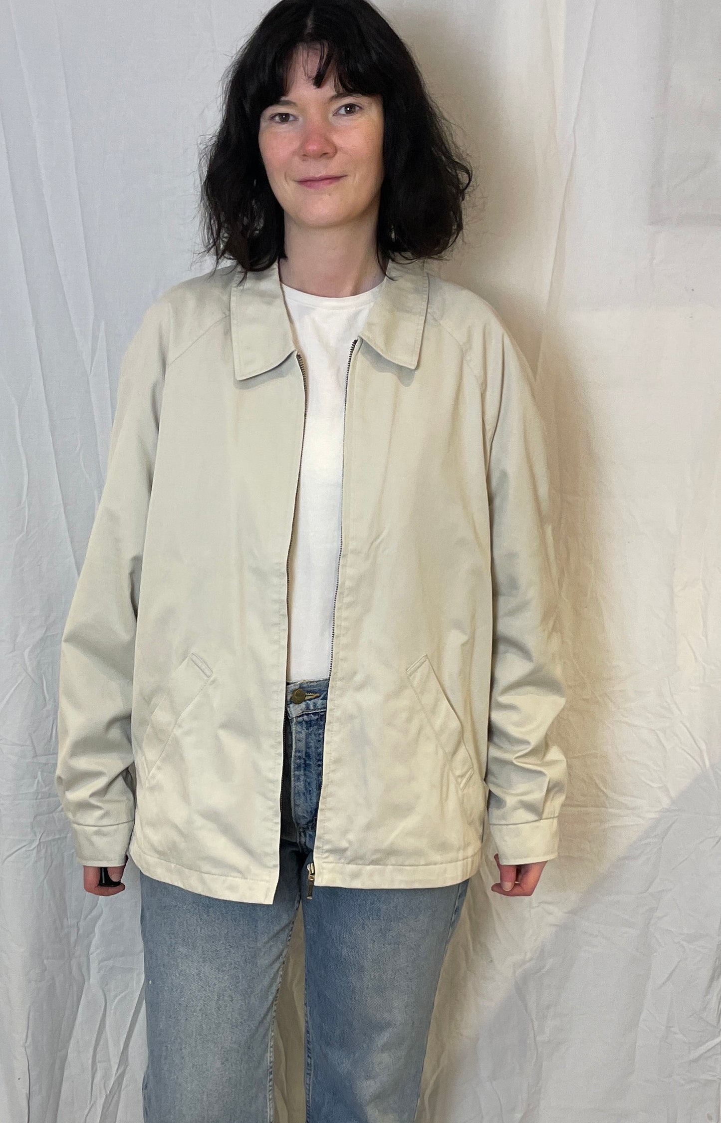 Vintage 90s Mens Beige Canvas Zip Up Jacket - Size L