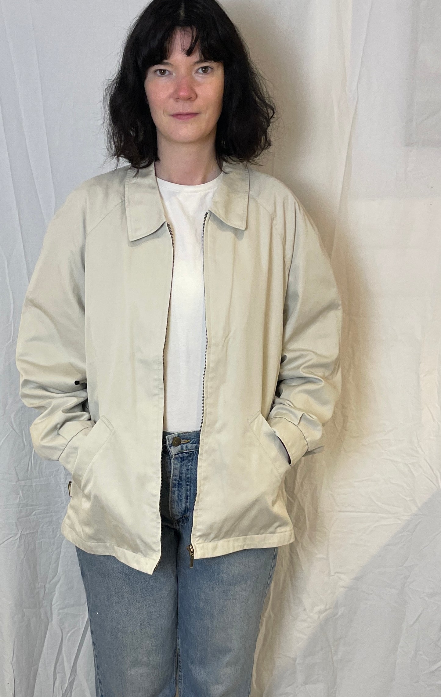Vintage 90s Mens Beige Canvas Zip Up Jacket - Size L
