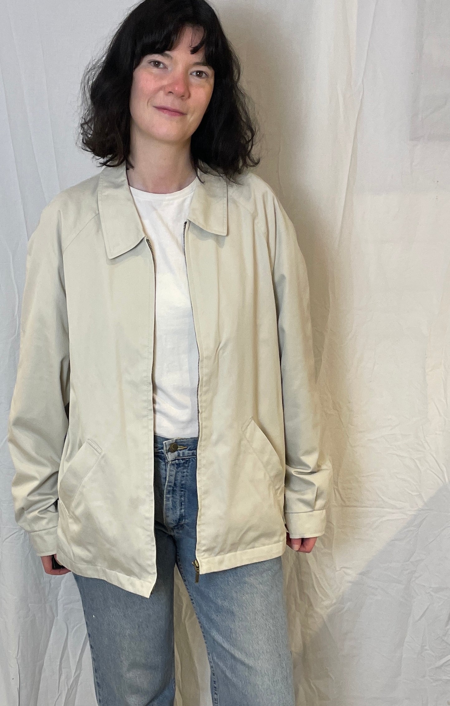 Vintage 90s Mens Beige Canvas Zip Up Jacket - Size L
