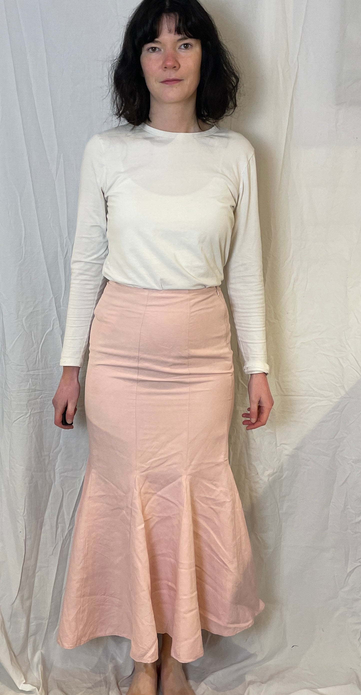 Vintage 90s Pale Pink Silk Blend Mermaid Maxi Skirt - Size 8