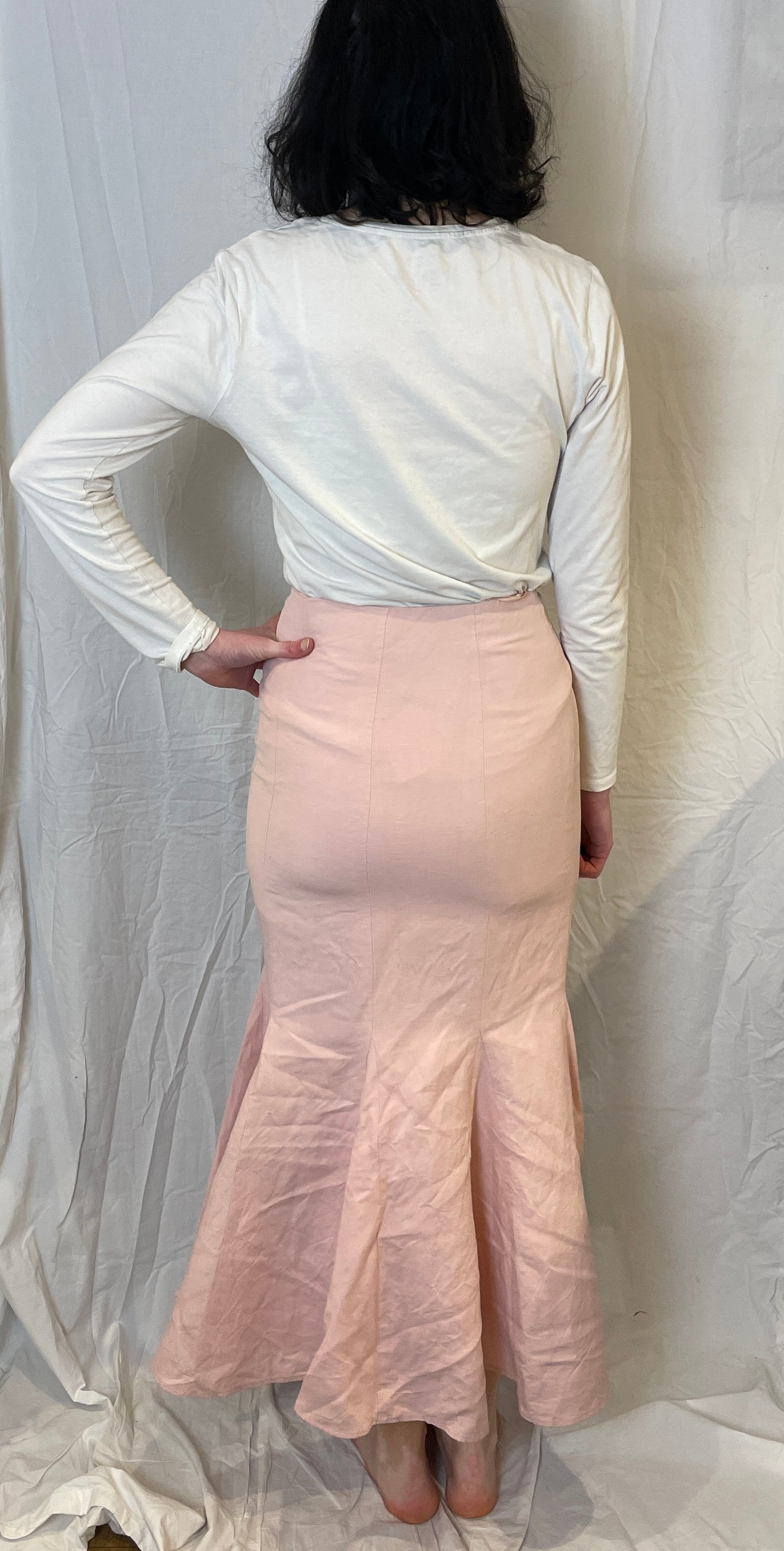 Vintage 90s Pale Pink Silk Blend Mermaid Maxi Skirt - Size 8
