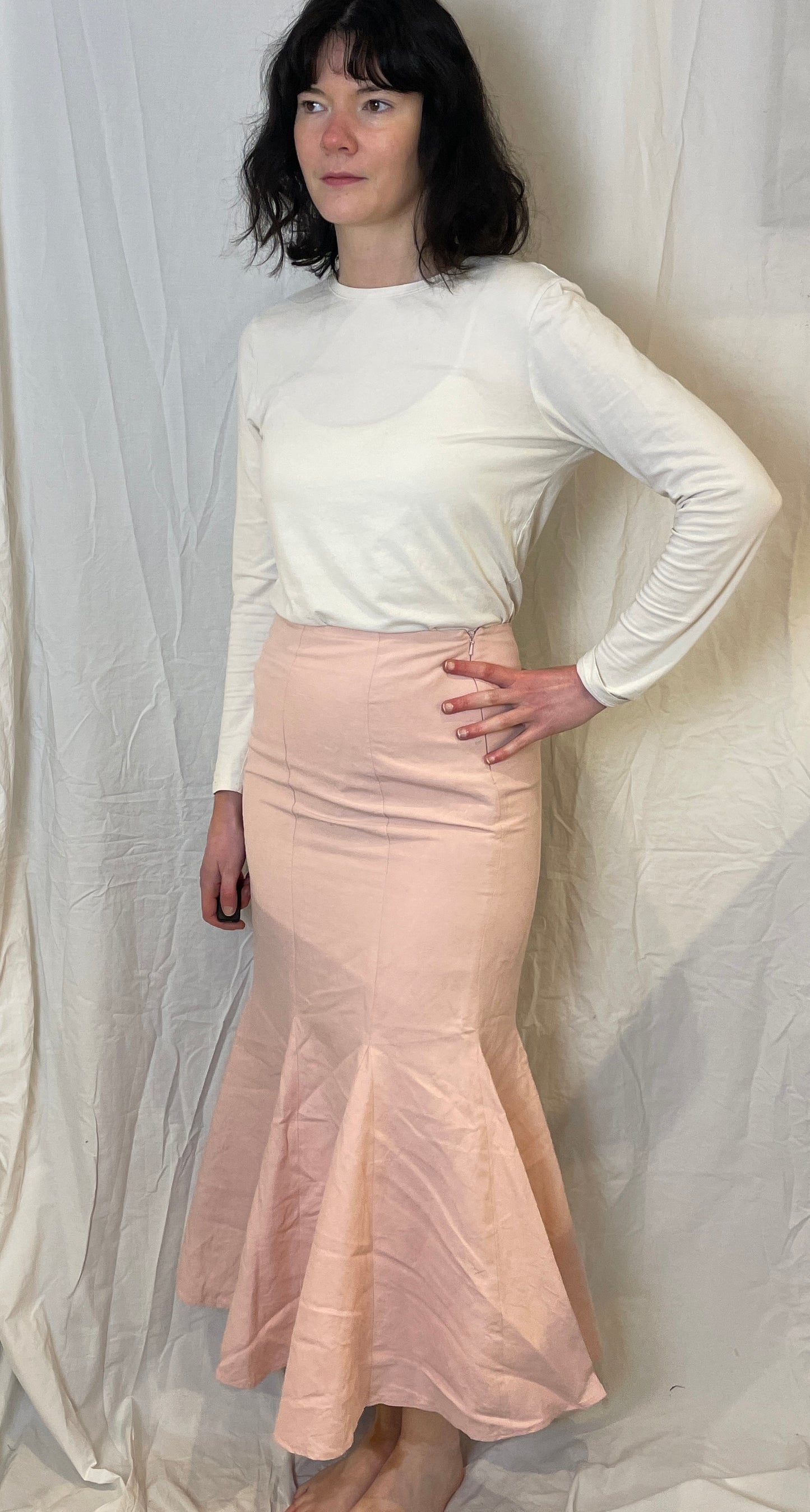 Vintage 90s Pale Pink Silk Blend Mermaid Maxi Skirt - Size 8