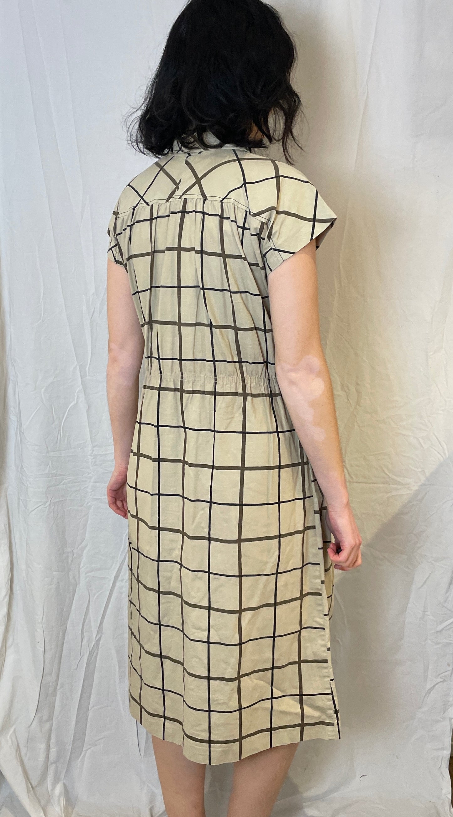Vintage 70s Brown Cotton Checked Midi Dress - Up To Size 12