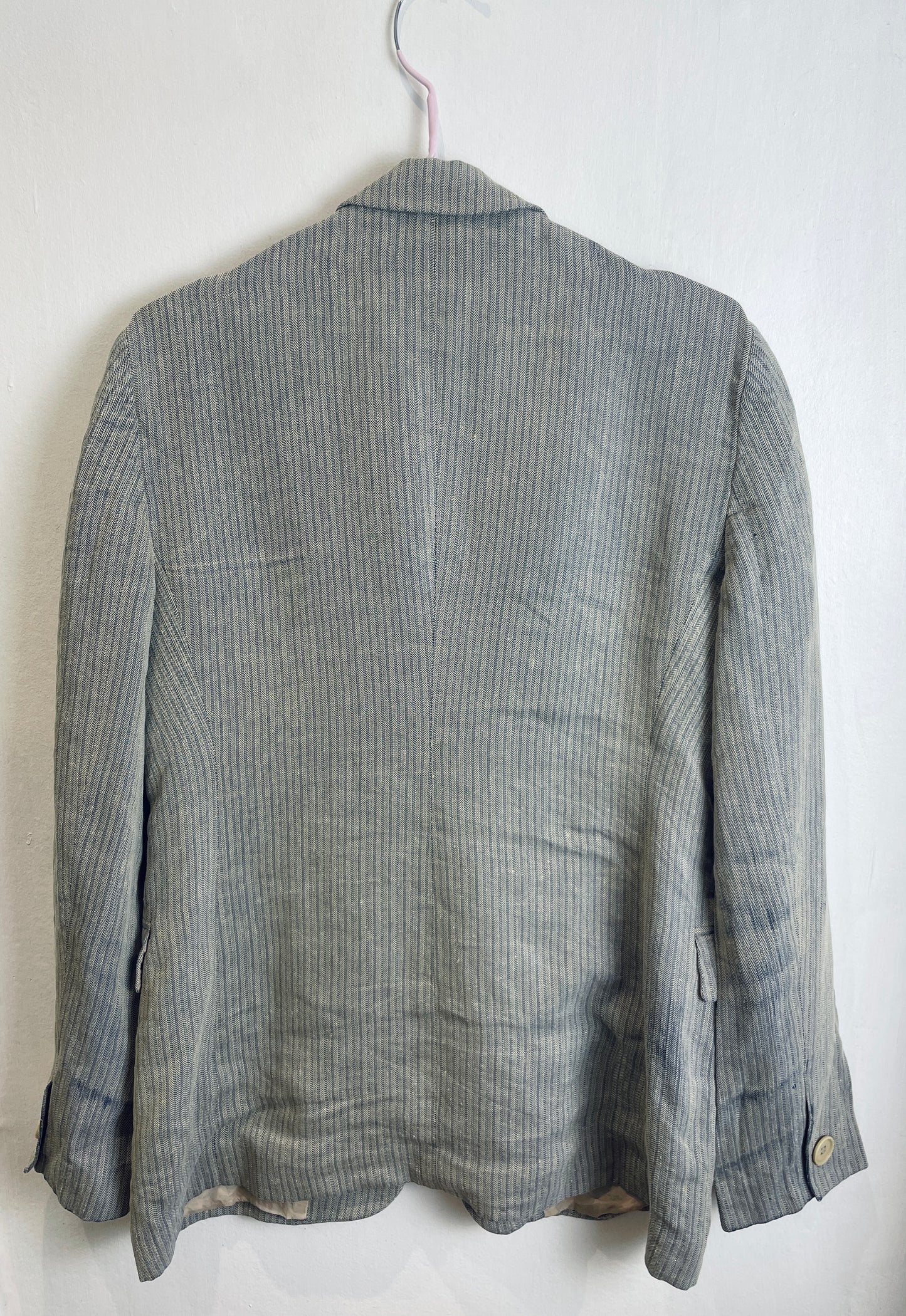 Vintage 90s Armani Grey Striped Fitted Blazer with Silk Lining - Up To Size 12