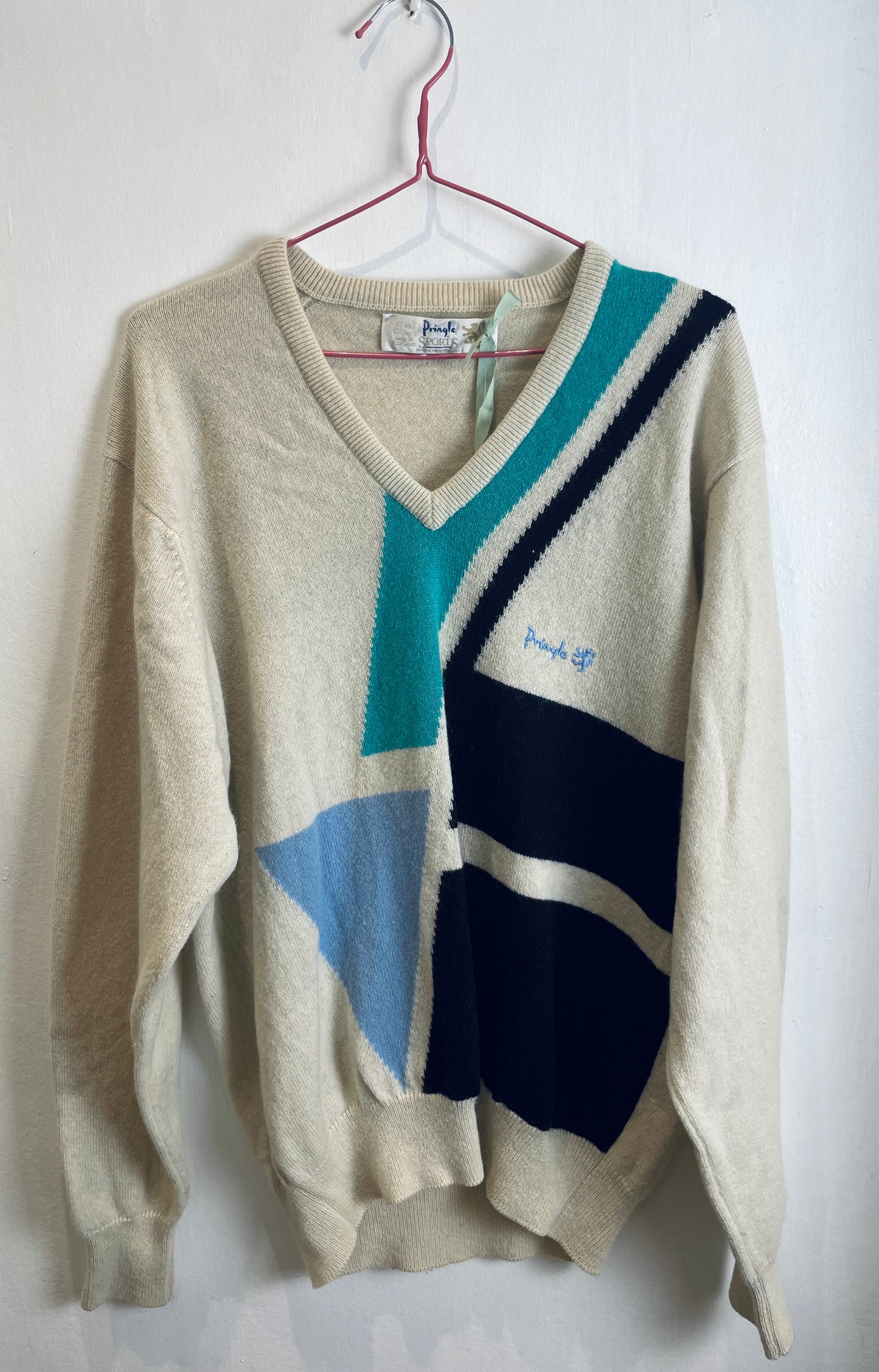 Vintage 80s Pringle White Retro Knitted Wool Jumper - Size M