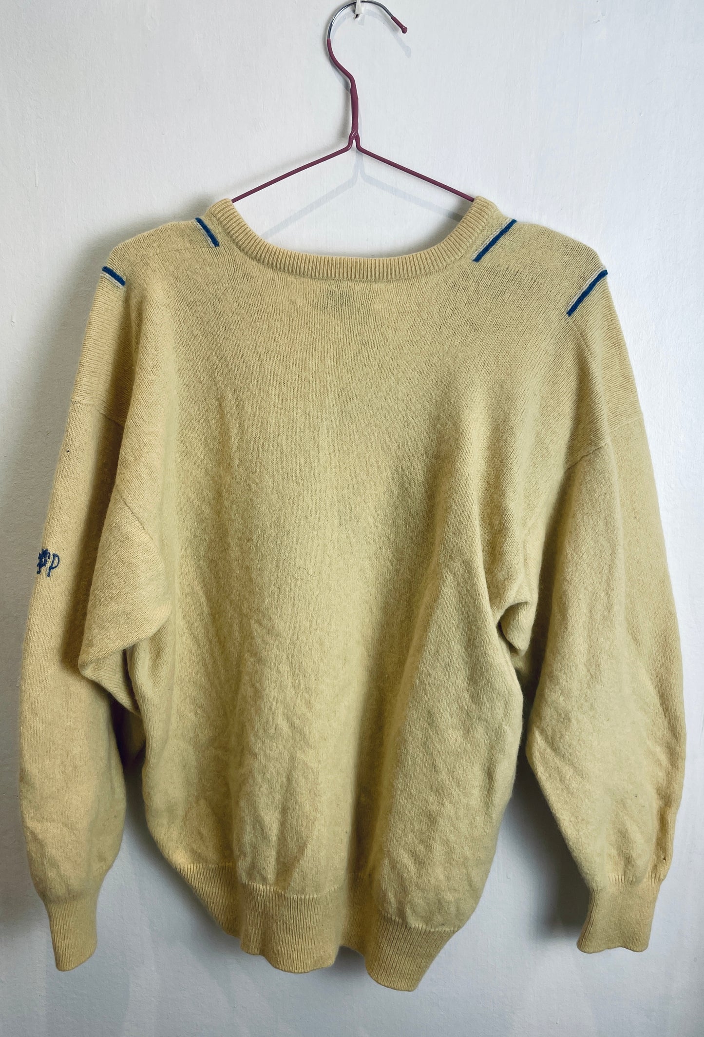 Vintage 80s Pringle Pale Yellow Retro Knitted Wool Jumper - Size M