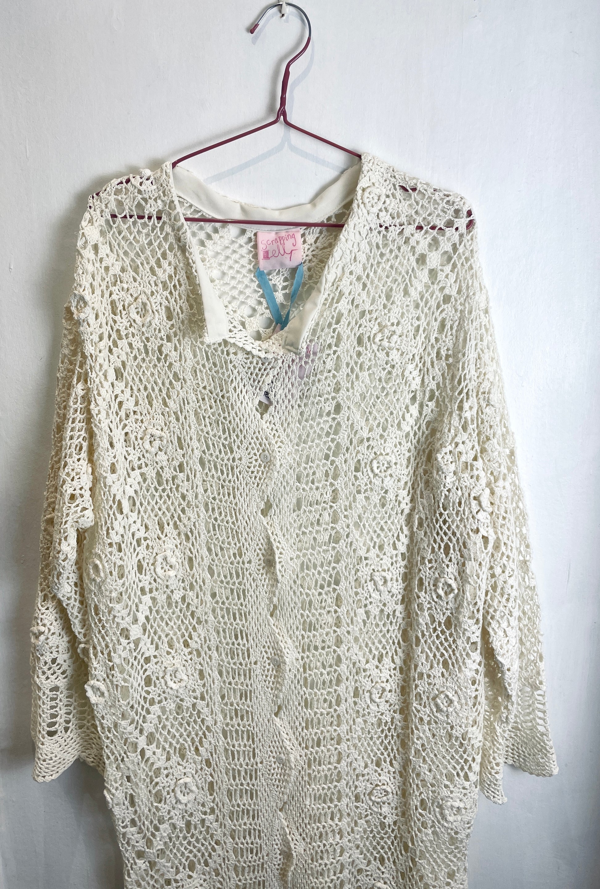 Camilla Handmade White Floral Crochet Maxi Cardigan - Up To Size 14 - scrappingell