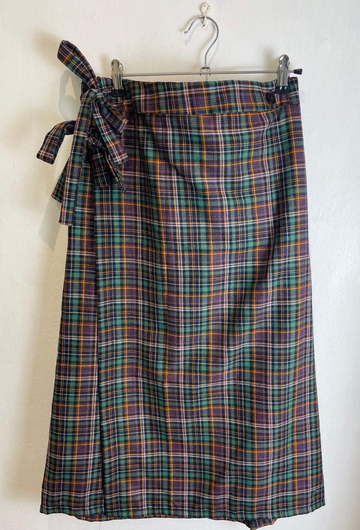 Bonnie Handmade Purple Checked Pleated Wrap Skirt - Size 12 - scrappingell