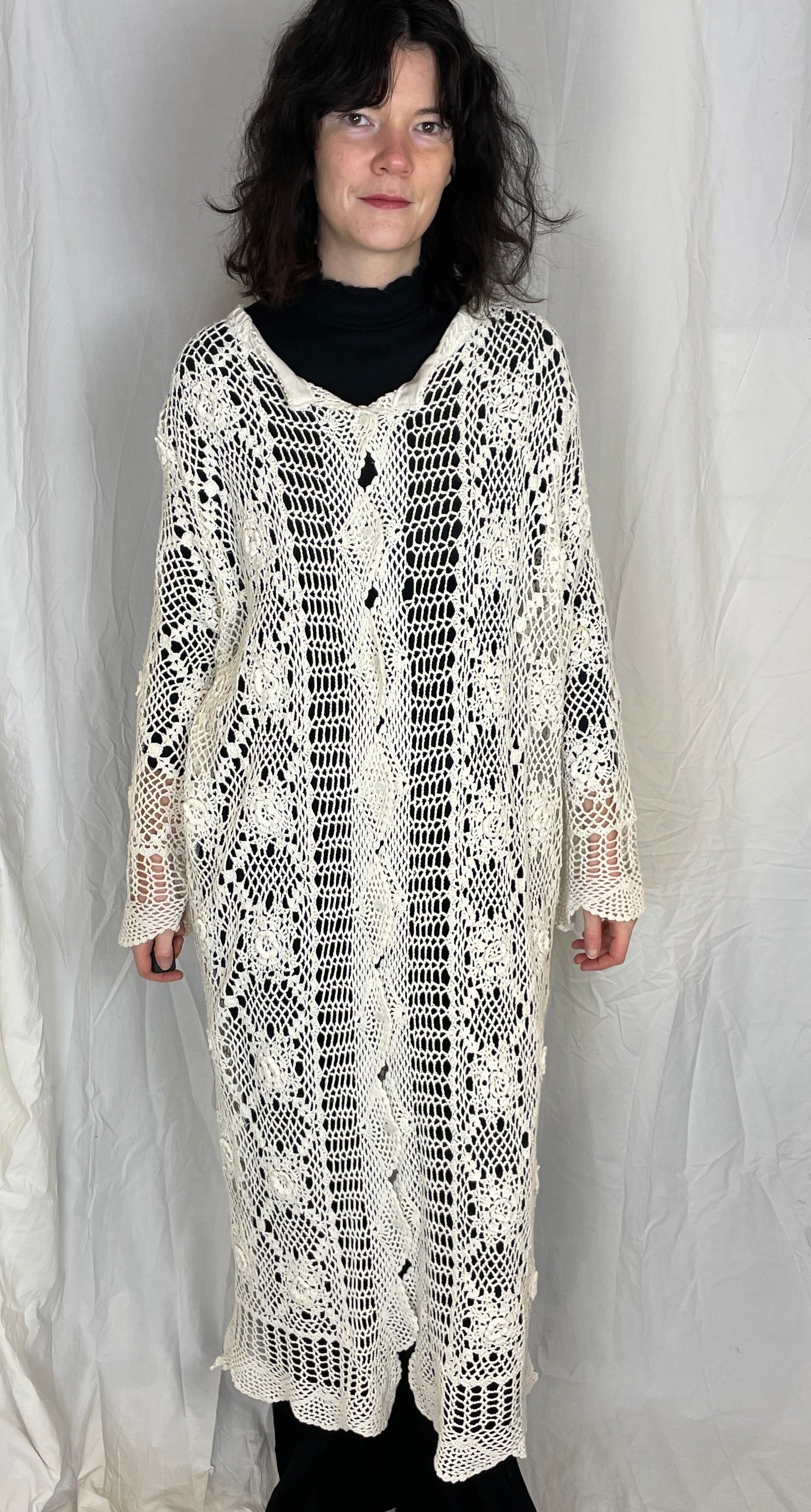 Camilla Handmade White Floral Crochet Maxi Cardigan - Up To Size 14 - scrappingell