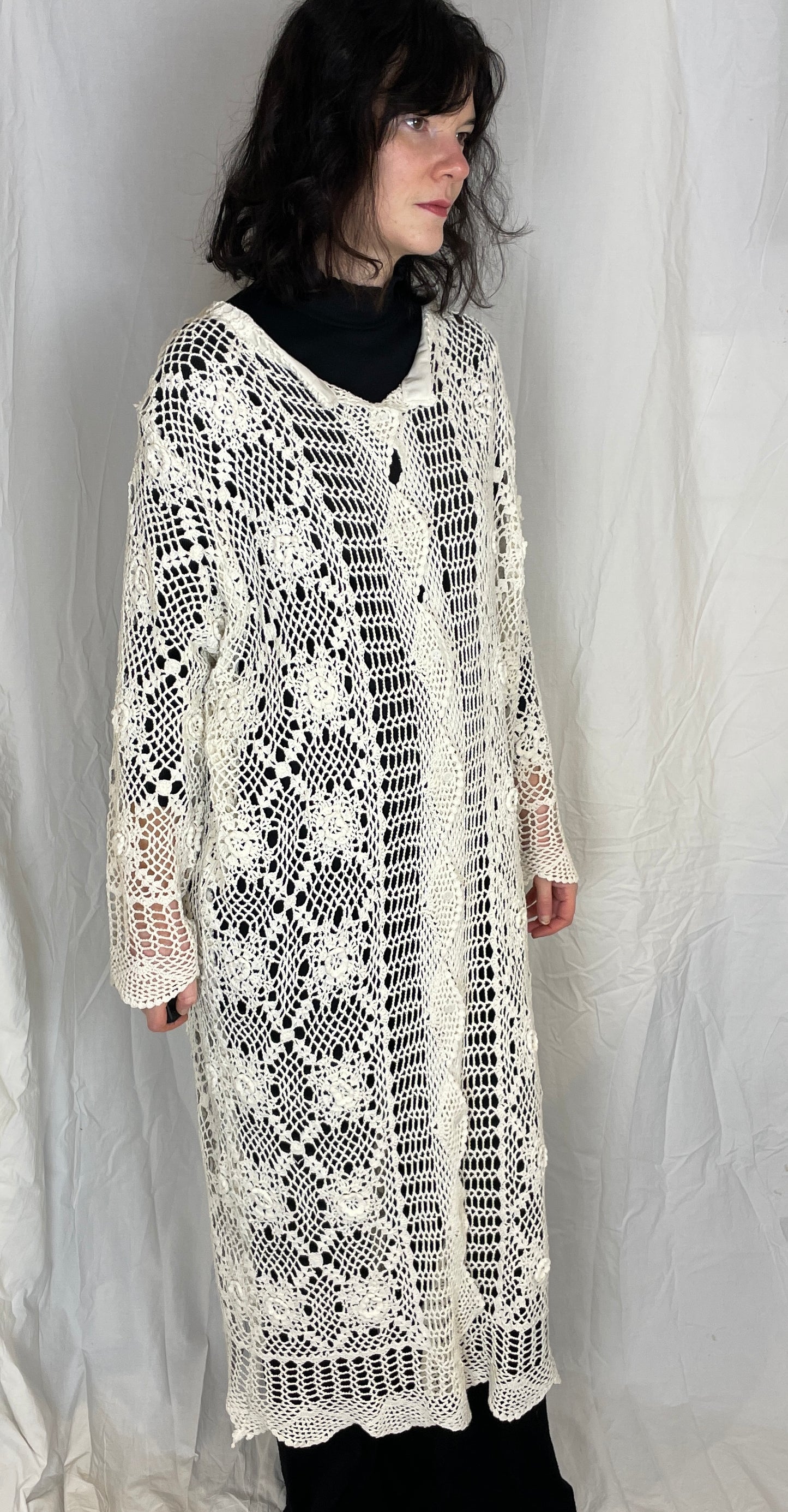 Camilla Handmade White Floral Crochet Maxi Cardigan - Up To Size 14 - scrappingell