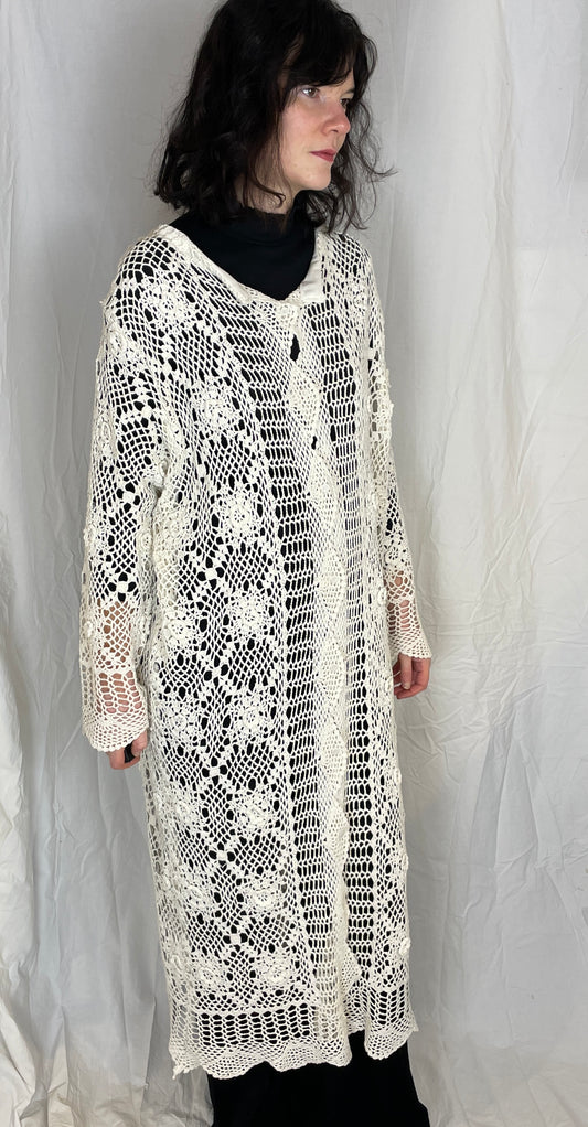 Camilla Handmade White Floral Crochet Maxi Cardigan - Up To Size 14 - scrappingell