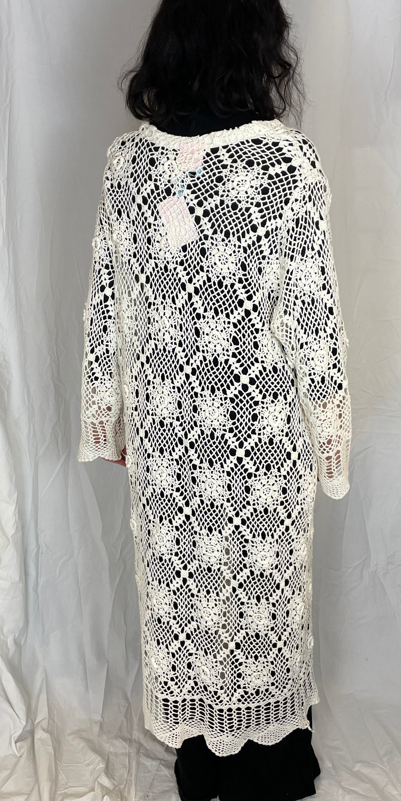 Camilla Handmade White Floral Crochet Maxi Cardigan - Up To Size 14 - scrappingell