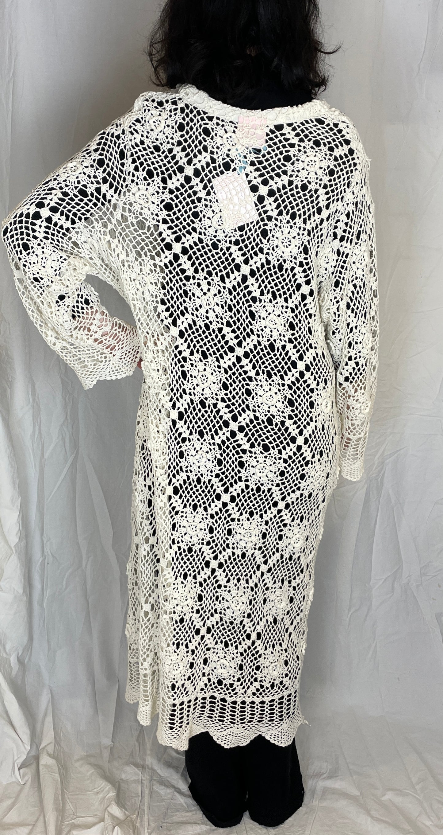 Camilla Handmade White Floral Crochet Maxi Cardigan - Up To Size 14 - scrappingell