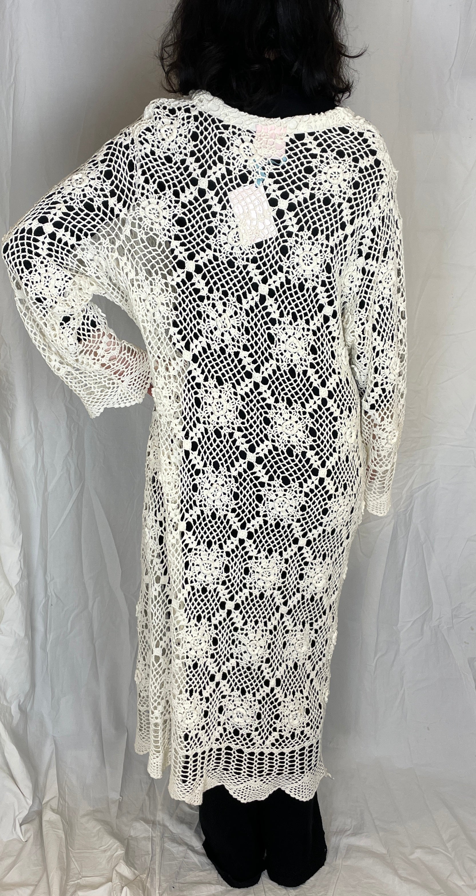 Camilla Handmade White Floral Crochet Maxi Cardigan - Up To Size 14 - scrappingell