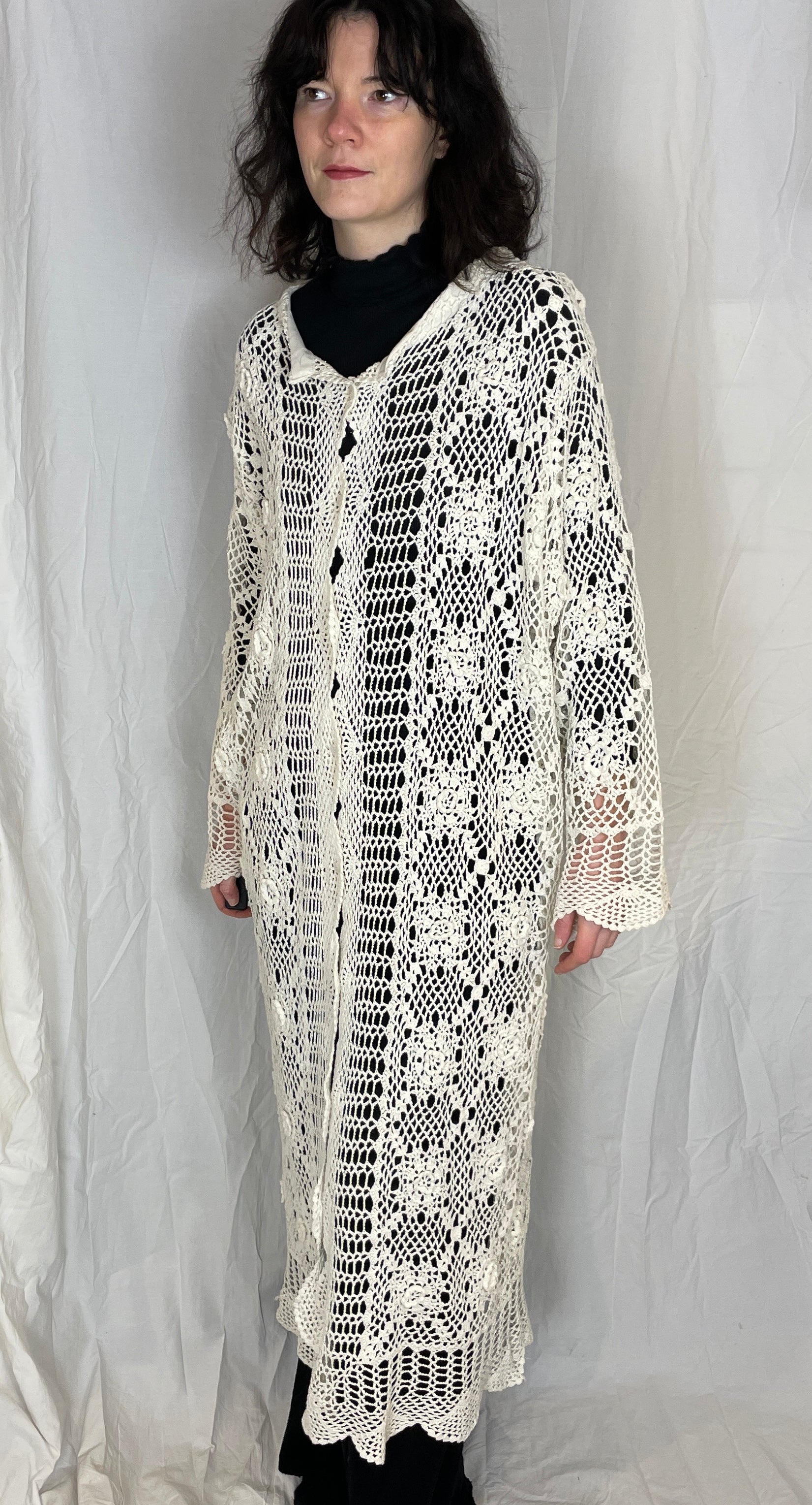 Camilla Handmade White Floral Crochet Maxi Cardigan - Up To Size 14 - scrappingell