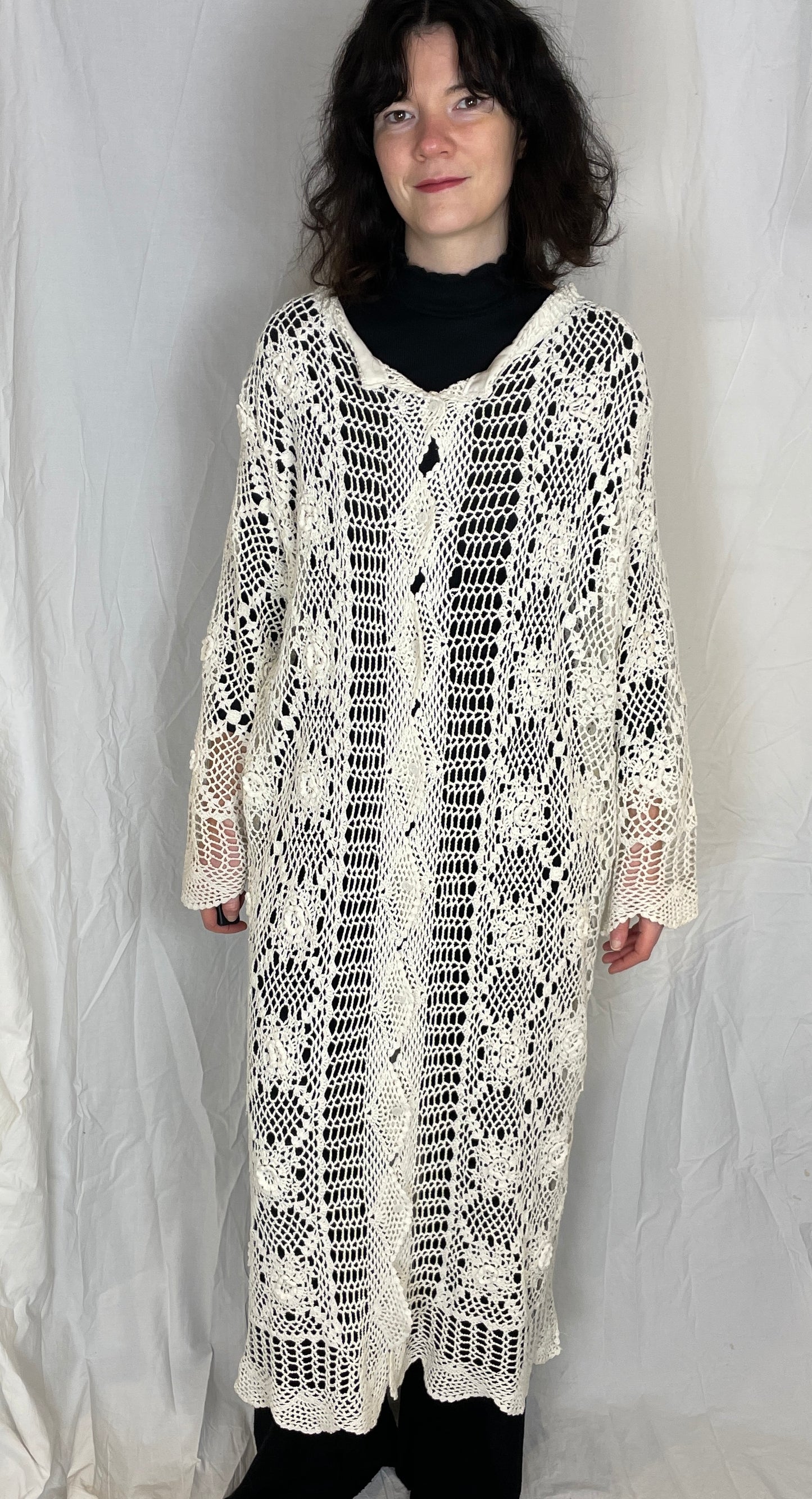 Camilla Handmade White Floral Crochet Maxi Cardigan - Up To Size 14 - scrappingell