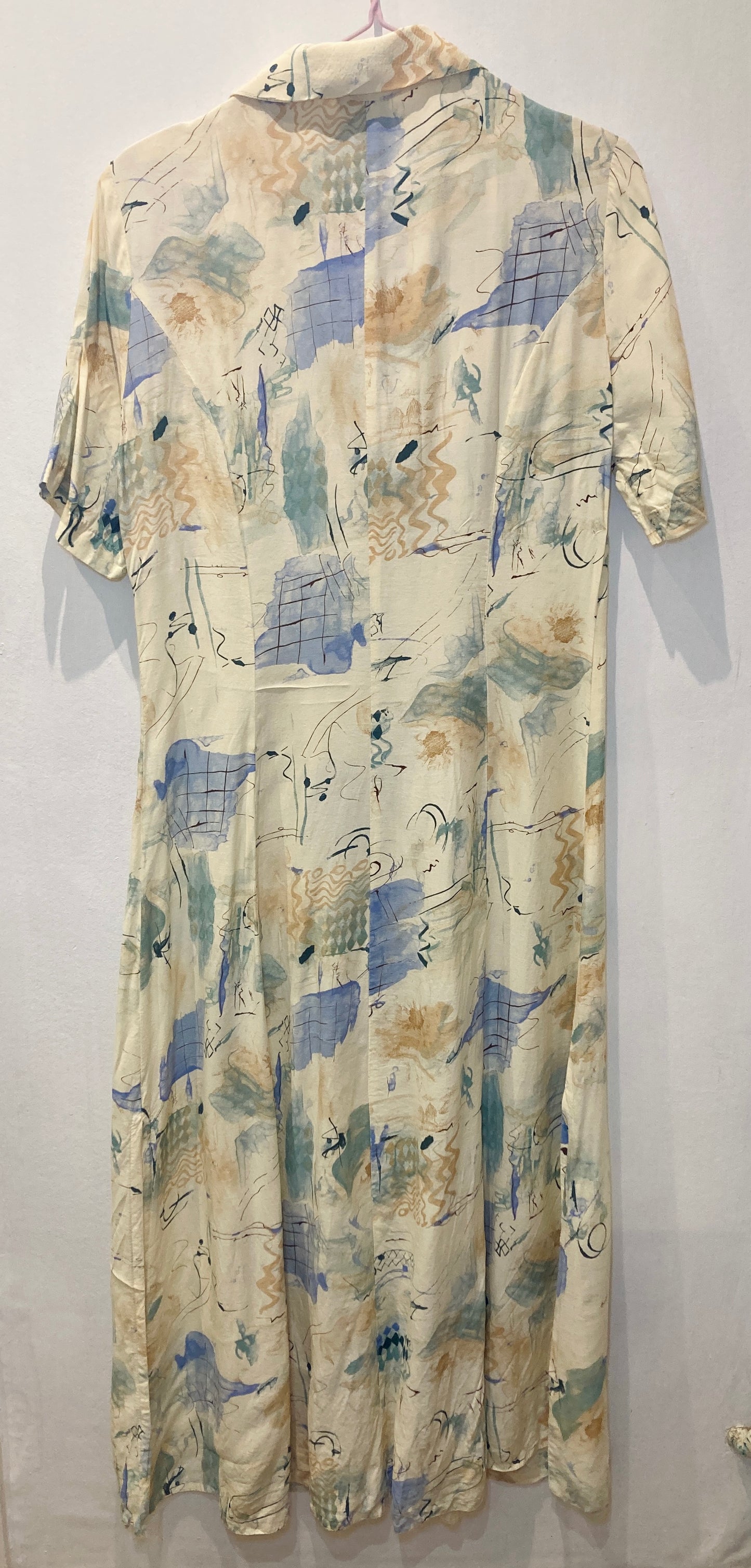 Vintage 80s White Printed Maxi Shirt Dress - Up To Size 10