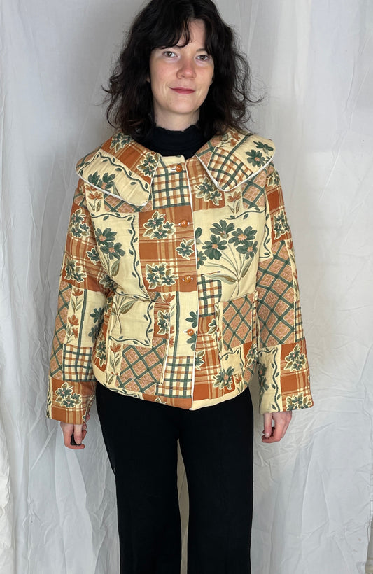 Penny Handmade Orange Floral Collared Quilted Jacket - Up To Size 14 - scrappingell