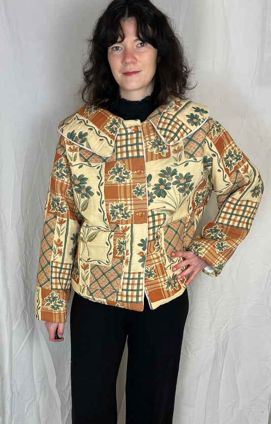 Penny Handmade Orange Floral Collared Quilted Jacket - Up To Size 14 - scrappingell