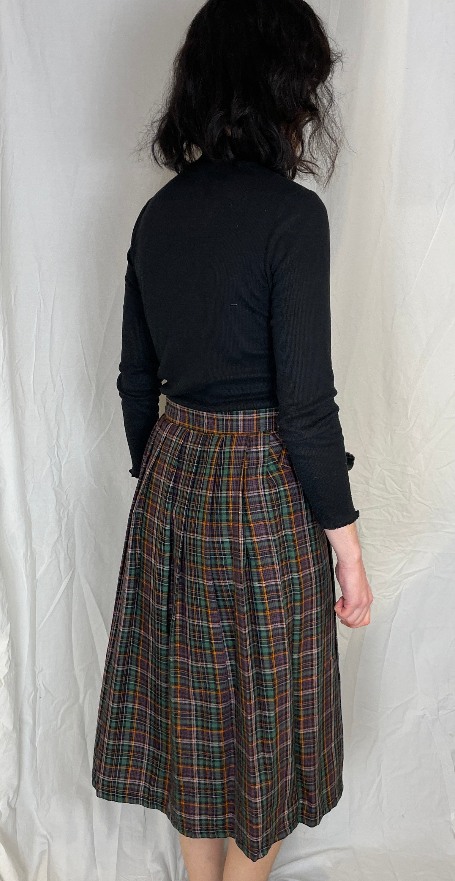 Bonnie Handmade Purple Checked Pleated Wrap Skirt - Size 12 - scrappingell