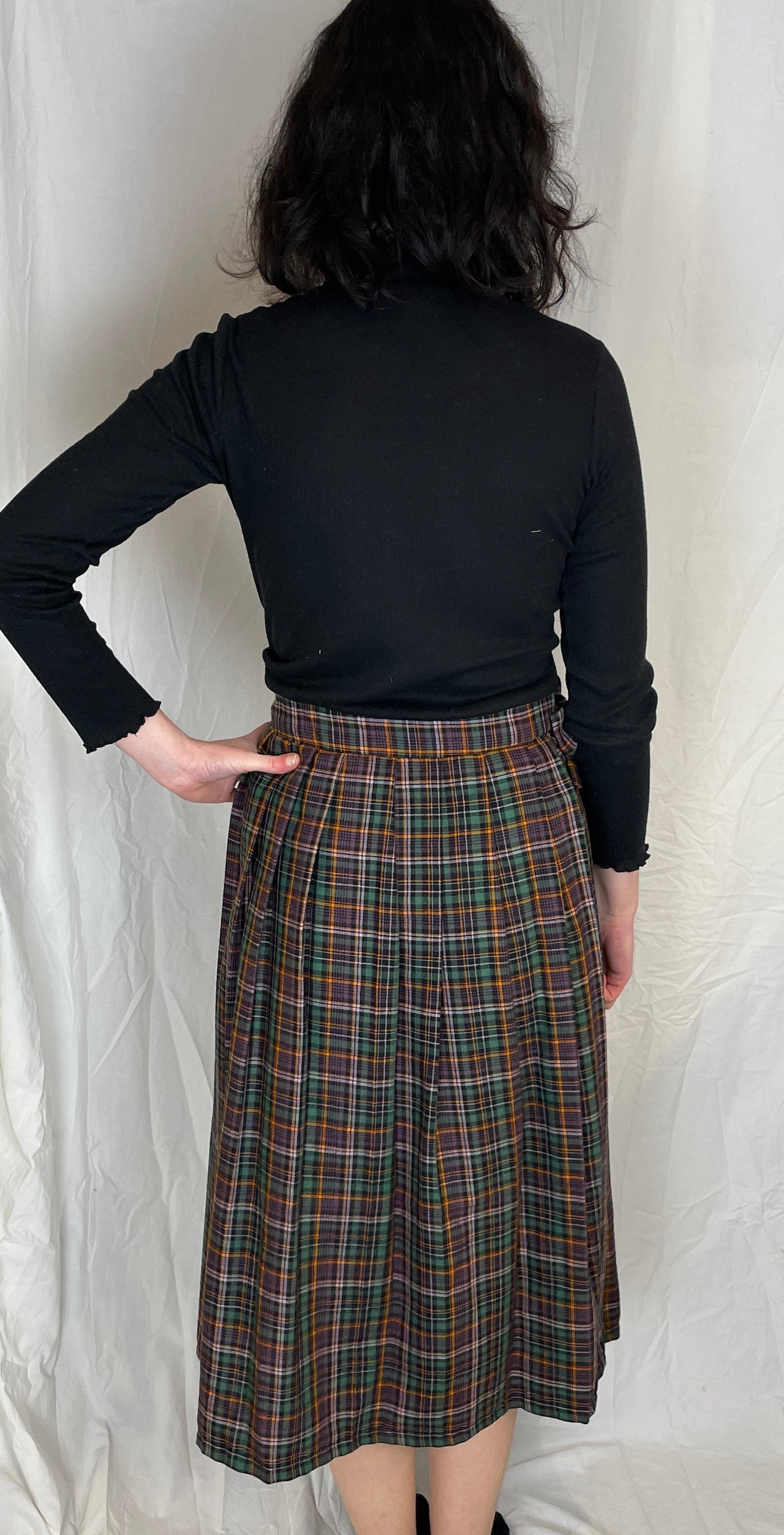 Bonnie Handmade Purple Checked Pleated Wrap Skirt - Size 12 - scrappingell