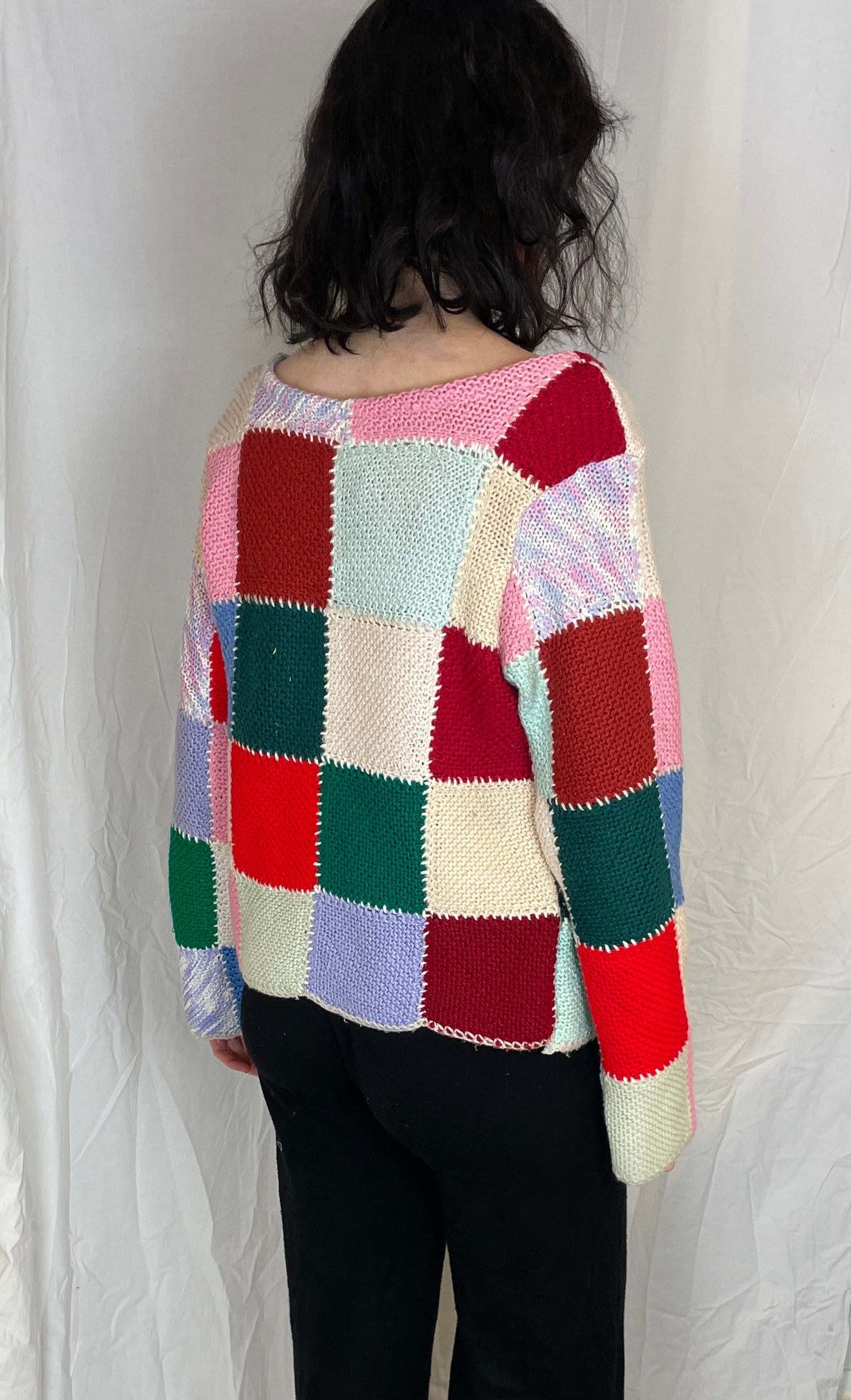 Camilla Handmade Pink Patchwork Tie Front Knitted Wool Cardigan - Up To Size 12 - scrappingell