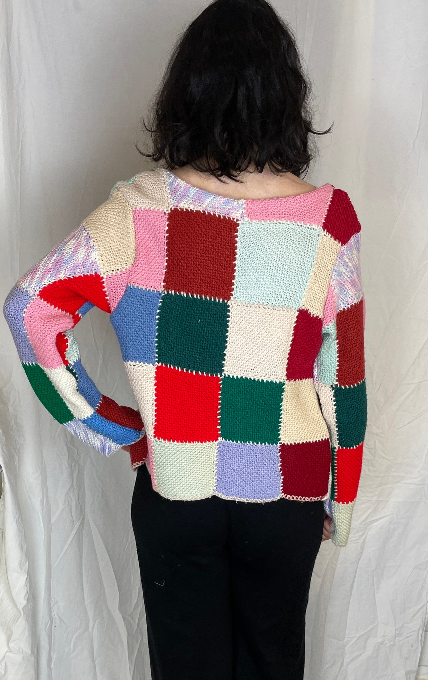 Camilla Handmade Pink Patchwork Tie Front Knitted Wool Cardigan - Up To Size 12 - scrappingell