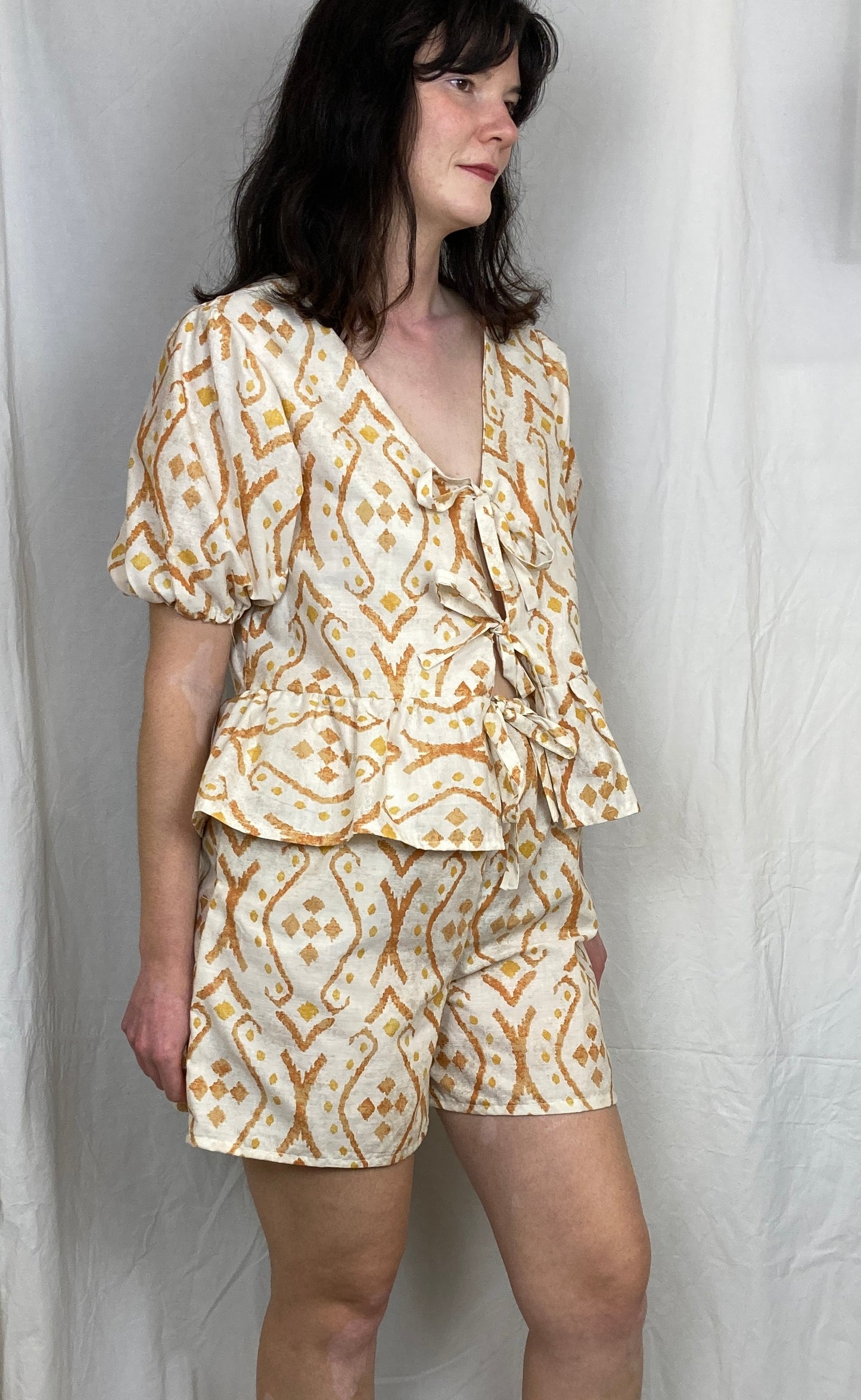 Ella Handmade Orange Tie Front Top and Shorts Co-ord Set - Size 14