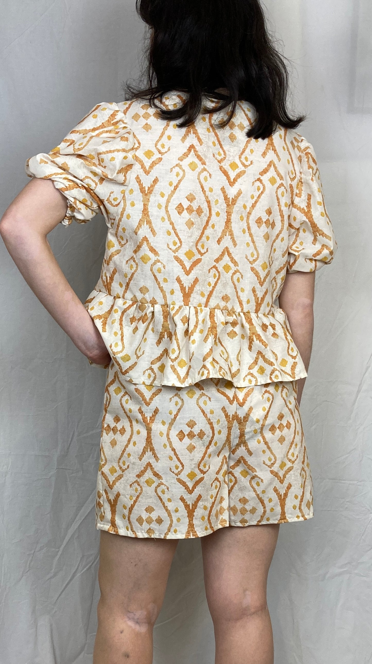 Ella Handmade Orange Tie Front Top and Shorts Co-ord Set - Size 14