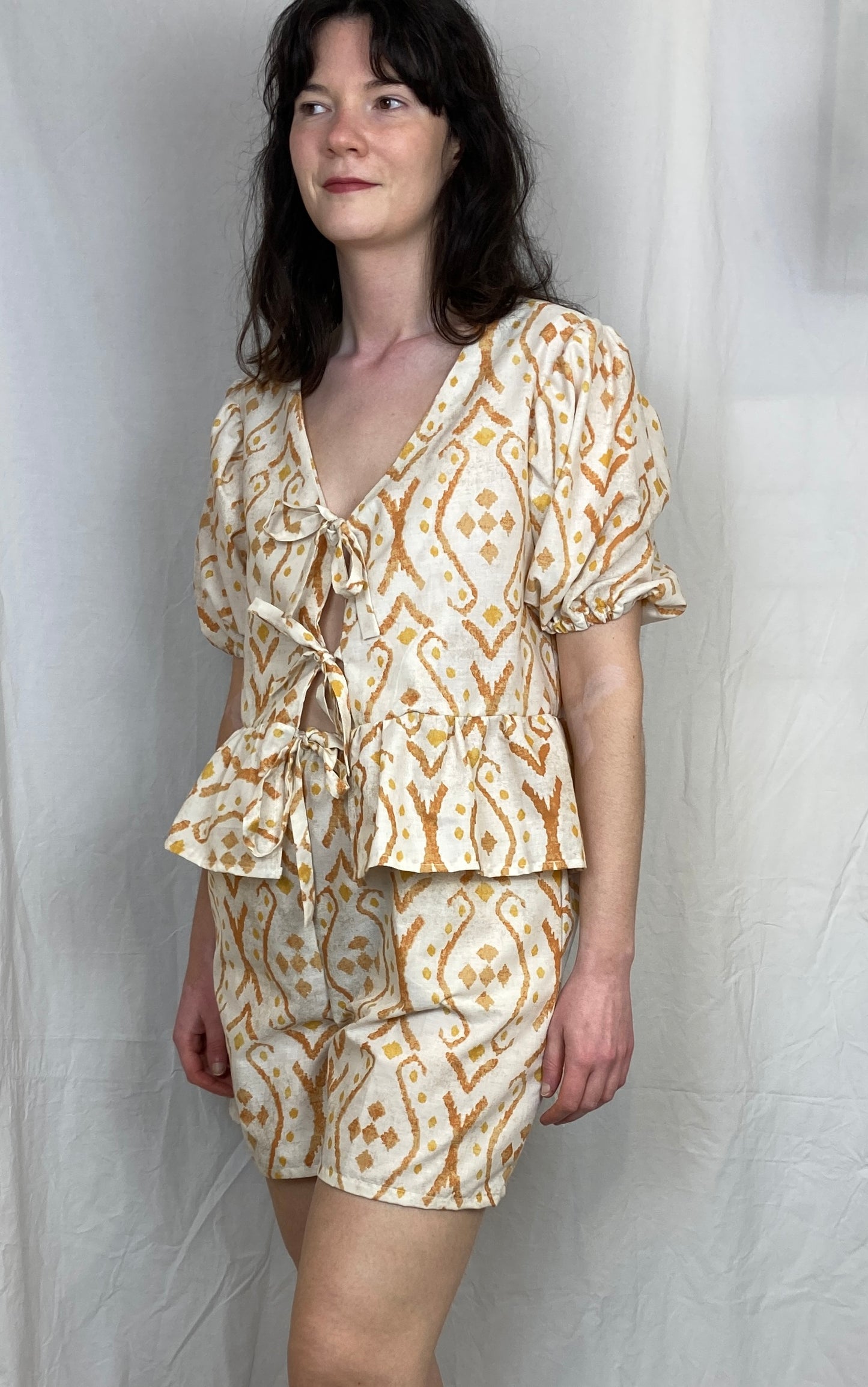 Ella Handmade Orange Tie Front Top and Shorts Co-ord Set - Size 14