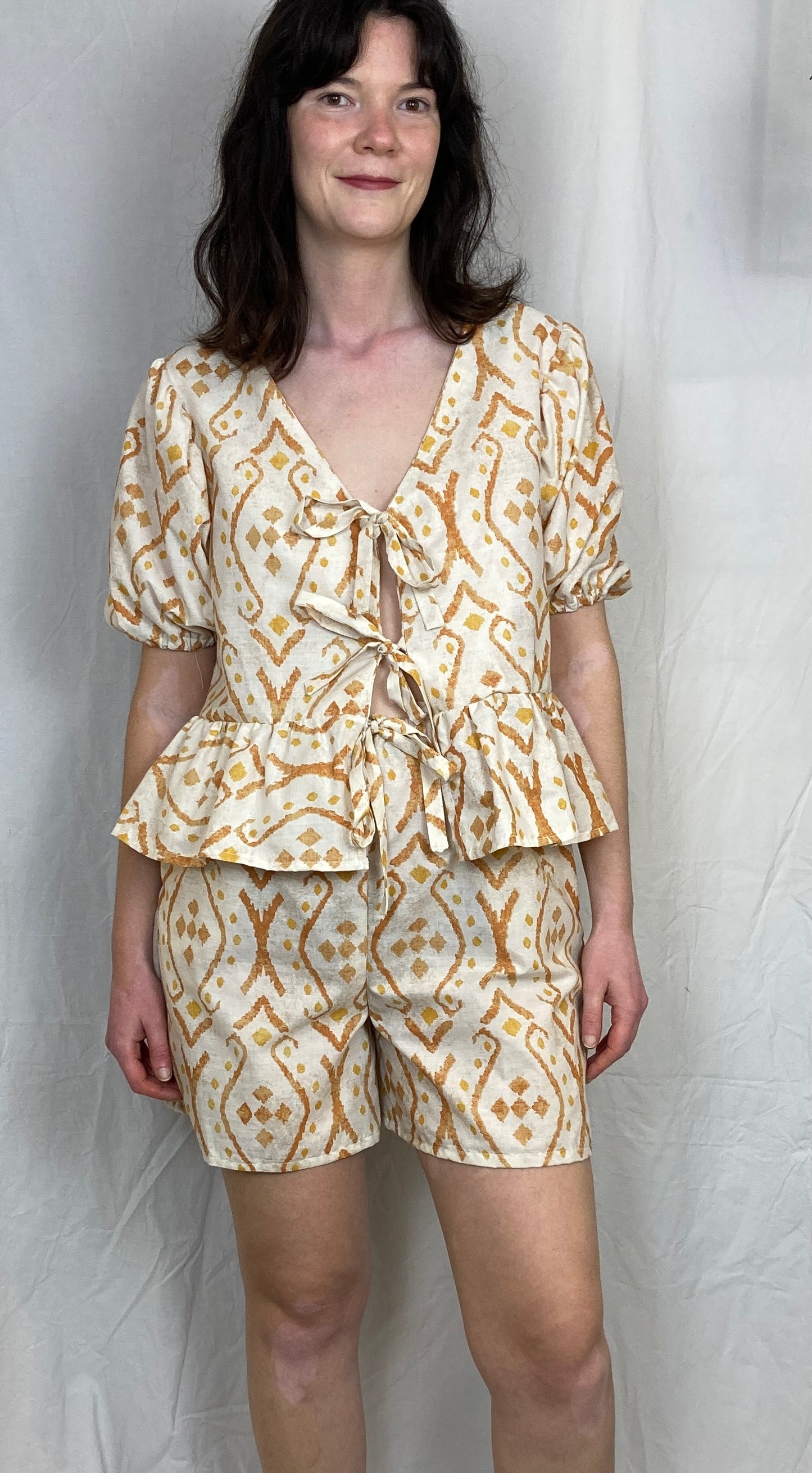 Ella Handmade Orange Tie Front Top and Shorts Co-ord Set - Size 14