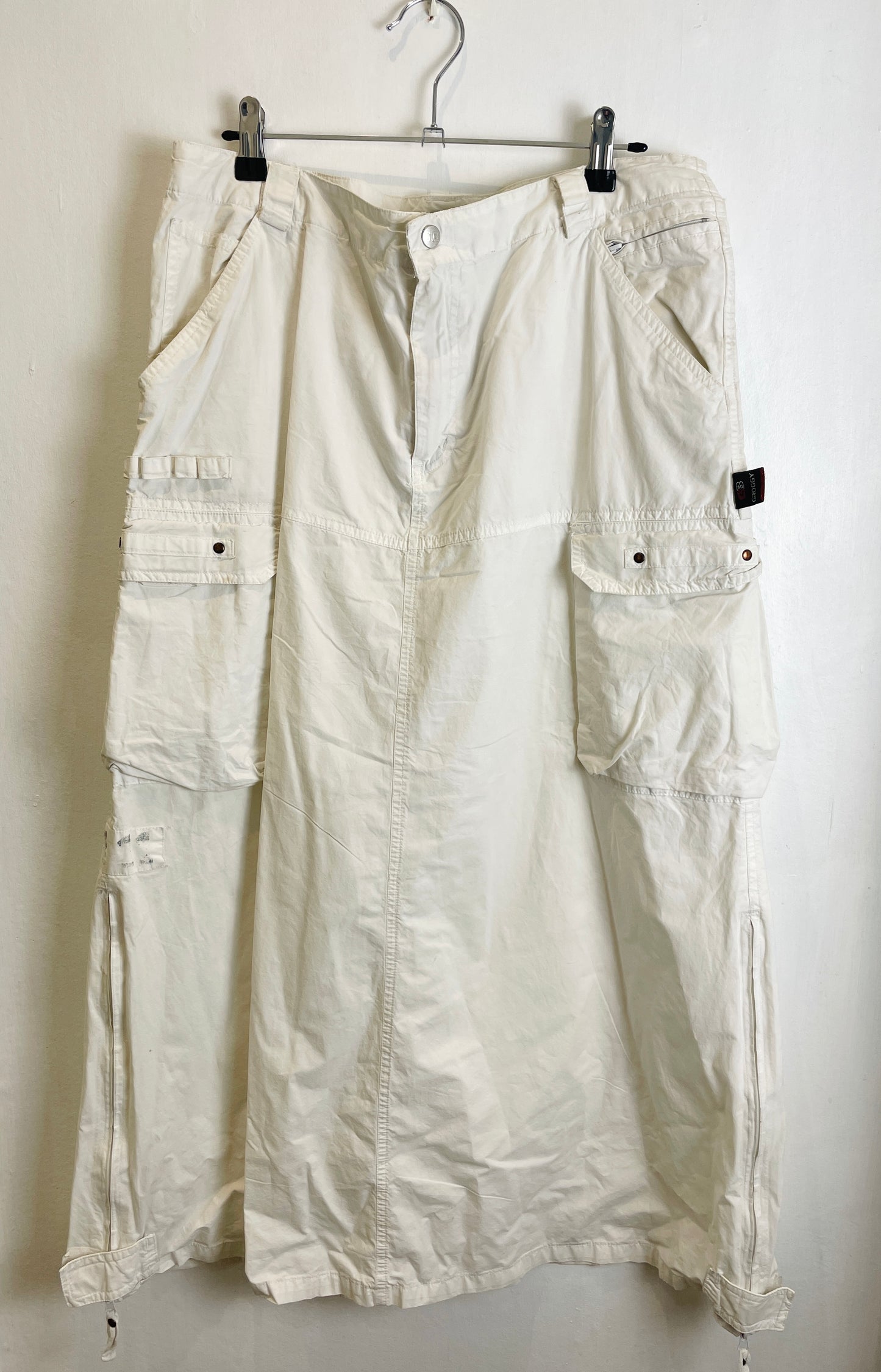 Vintage Y2K White Cotton Cargo Maxi Skirt - Size 14