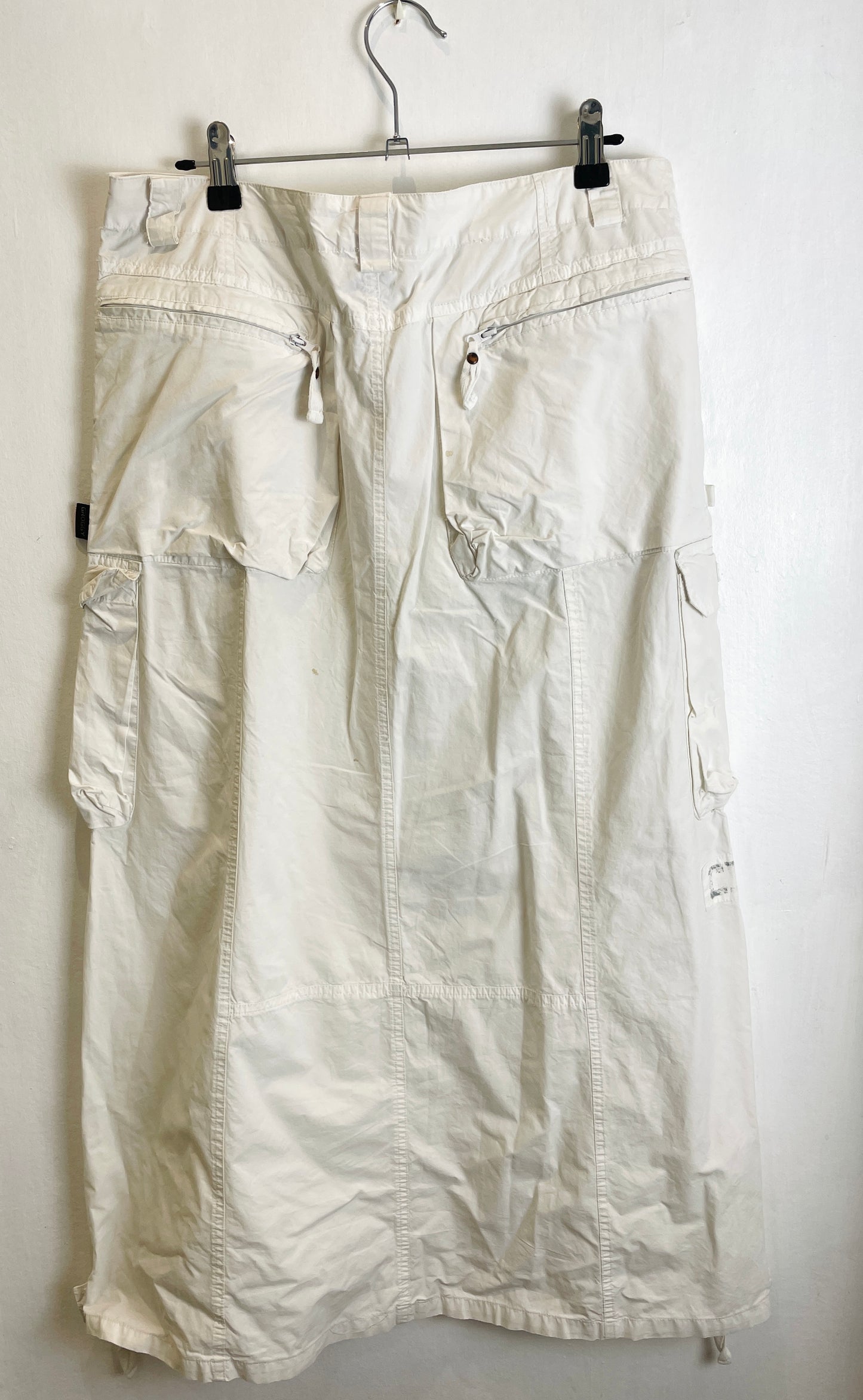 Vintage Y2K White Cotton Cargo Maxi Skirt - Size 14
