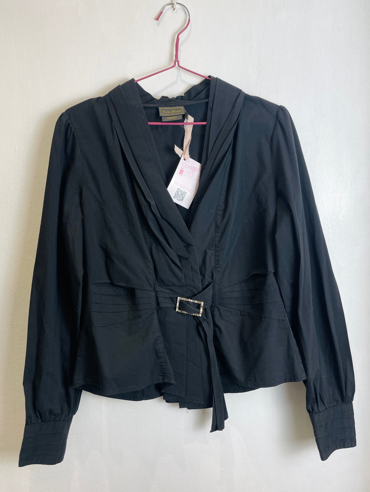 Vintage 90s Black Pleated Waist Blouse with Diamante Belt - Up To Size 12