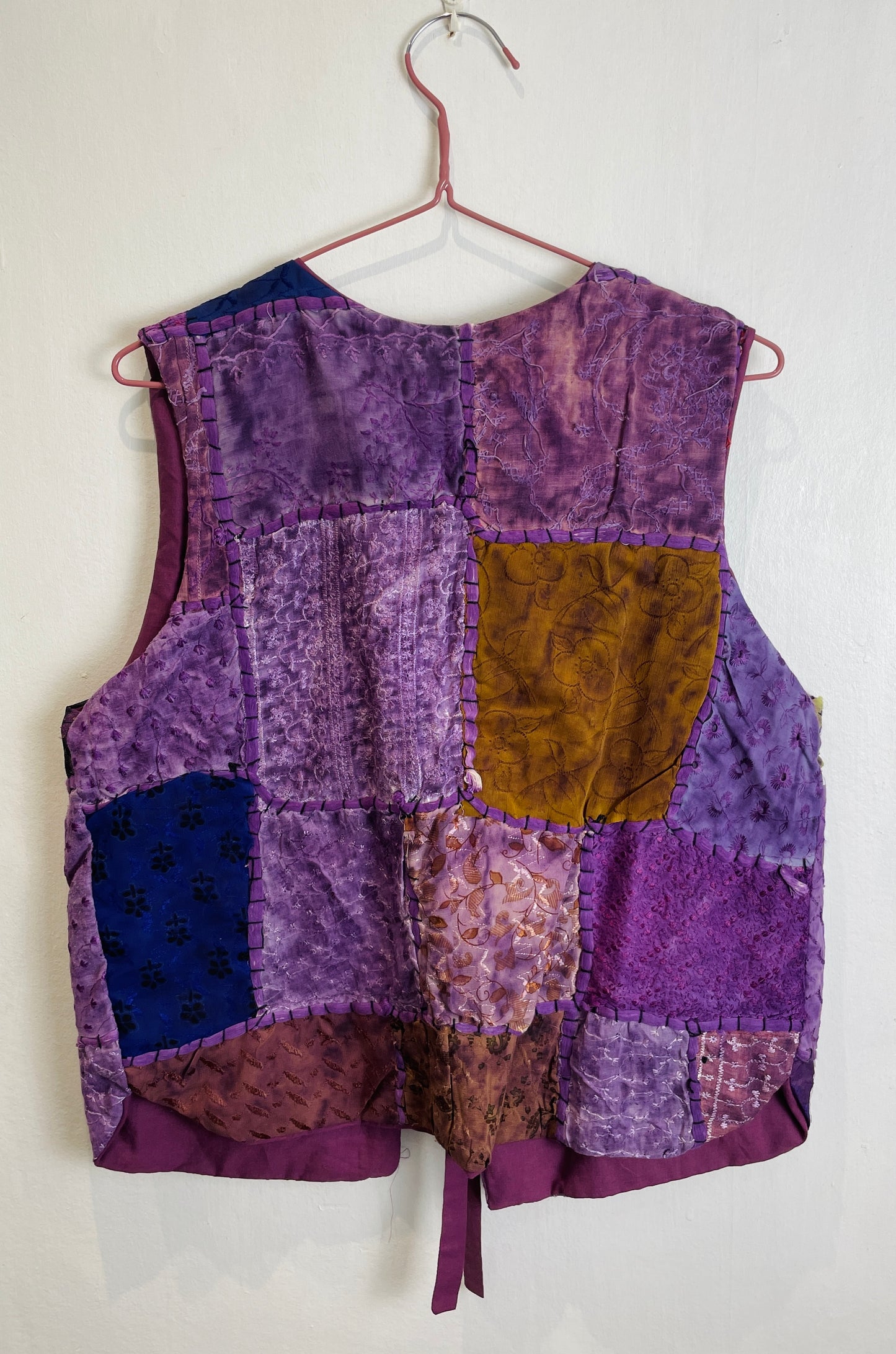 Zoe Handmade Purple Floral Patchwork Embroidered Tie Front Vest Top - Up To Size 12