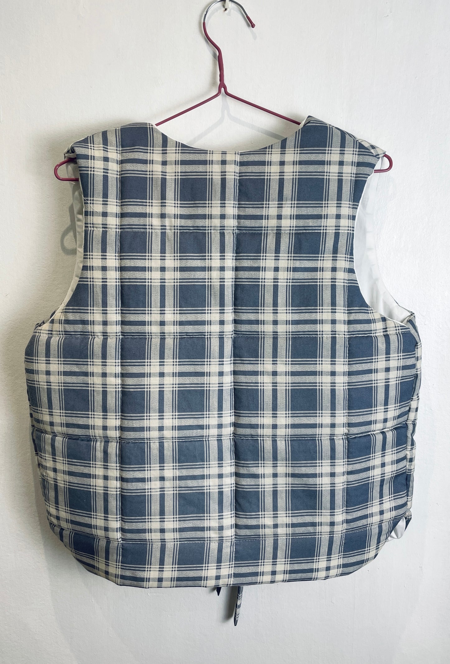 Zoe Handmade Blue Checked Tie Front Quilted Vest Gilet - Up To Size 10