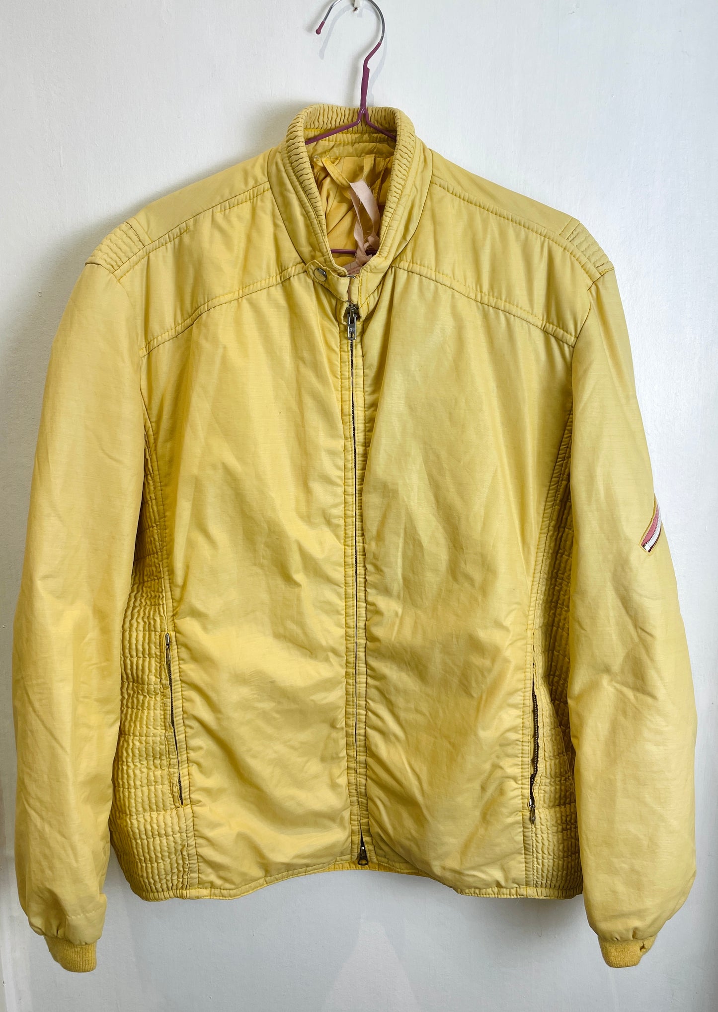 Vintage 80s Pale Yellow Ski Bomber Jacket - Up To Size 12